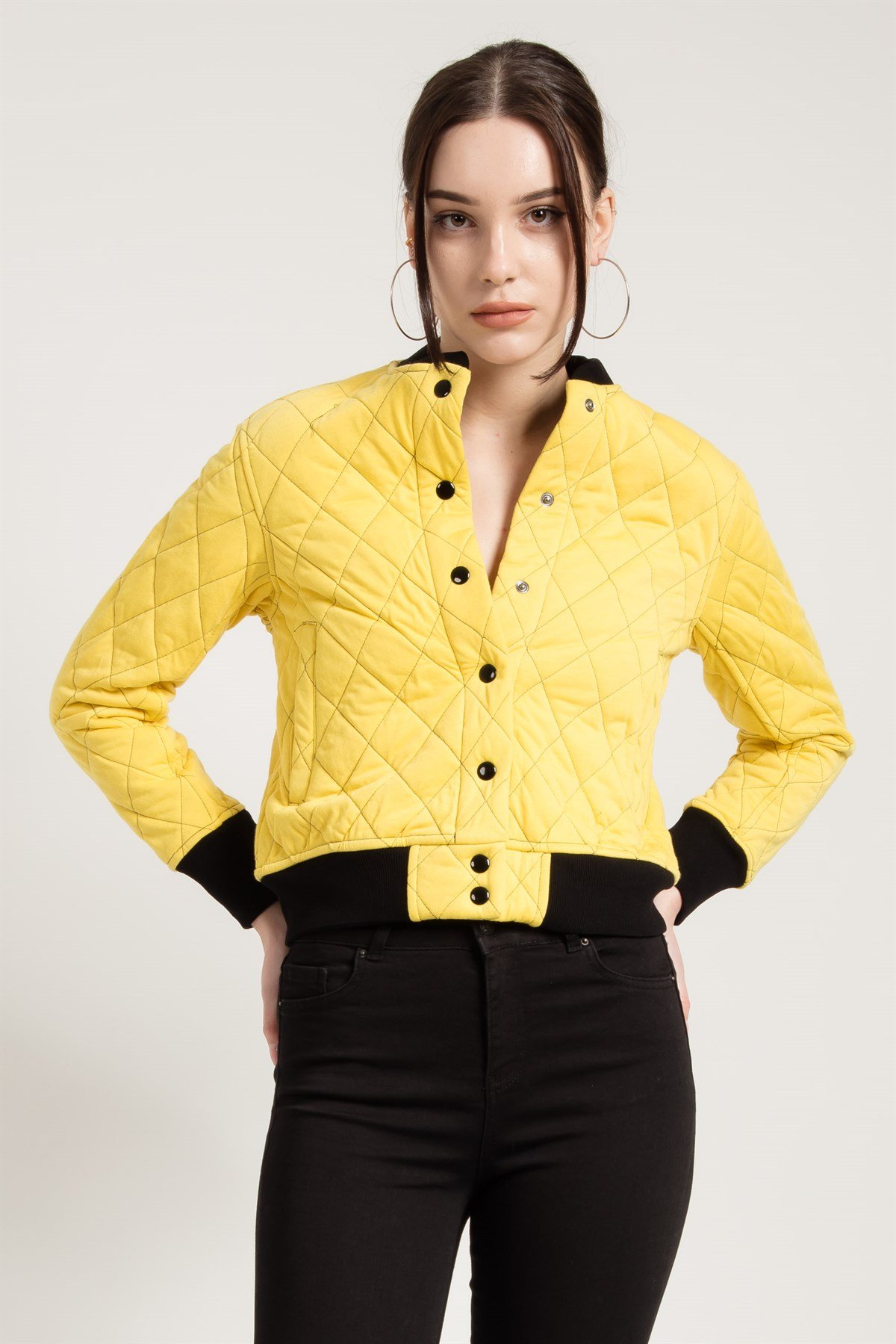 Quilted Bomber Jacket in Yellow
