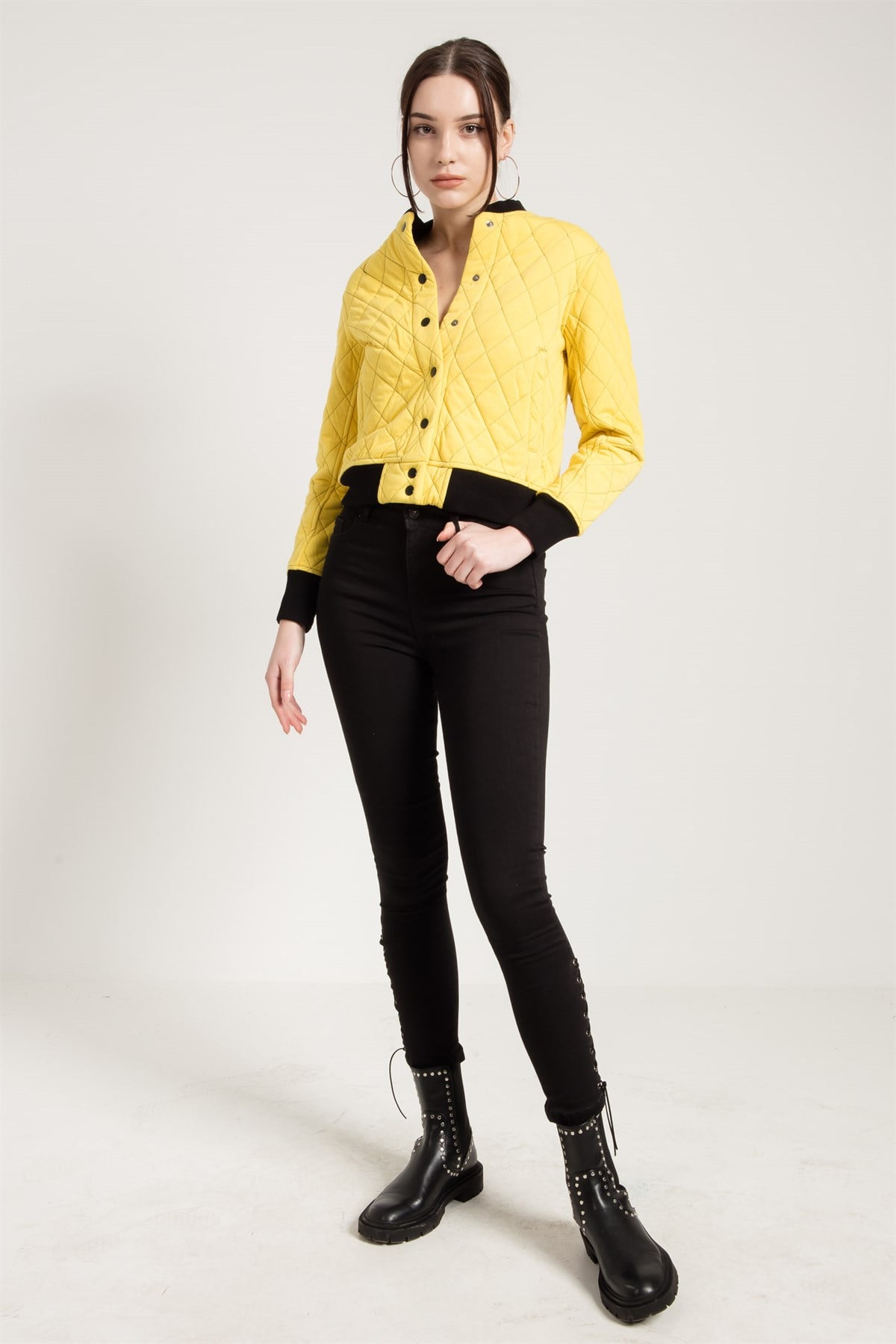 Quilted Bomber Jacket in Yellow