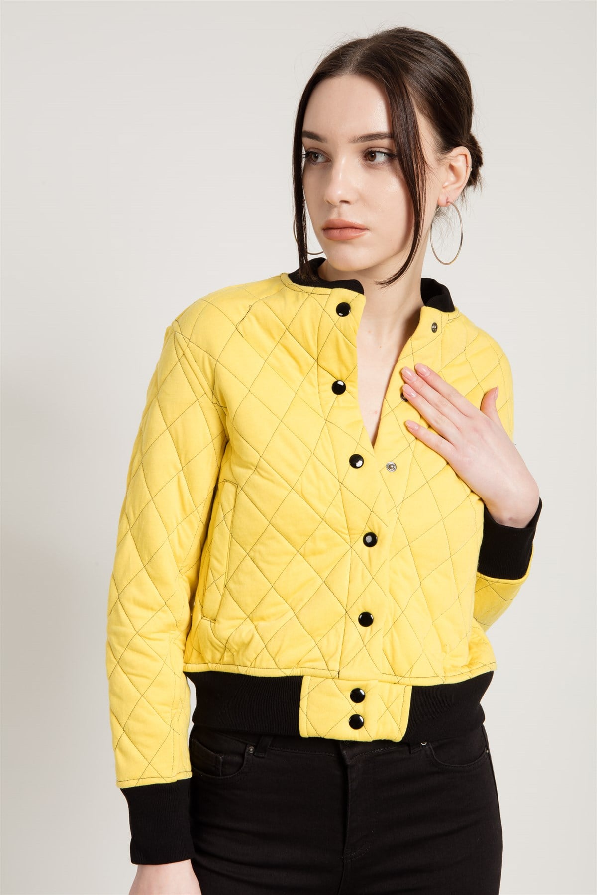 Quilted Bomber Jacket in Yellow