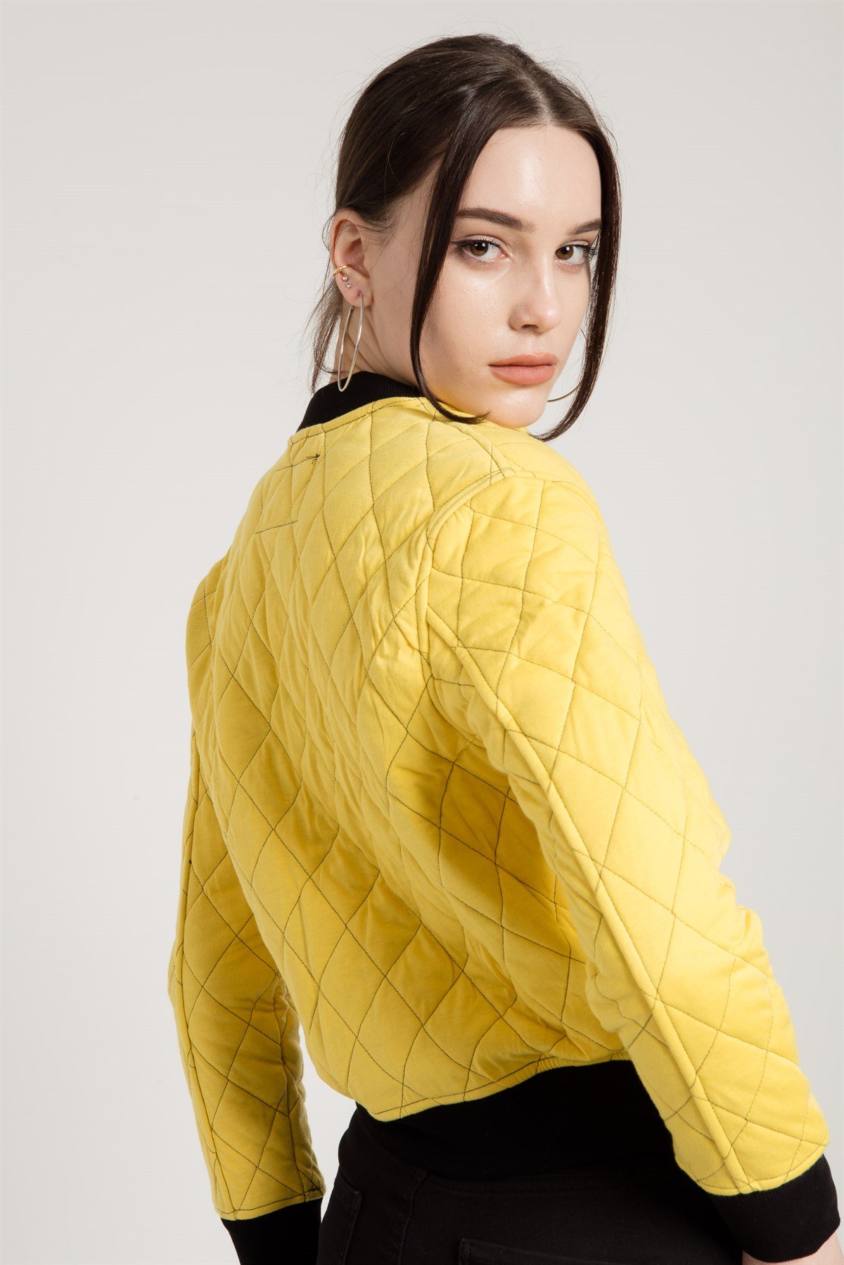 Quilted Bomber Jacket in Yellow