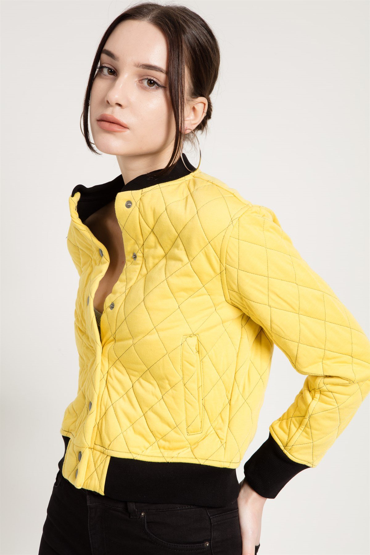 Quilted Bomber Jacket in Yellow