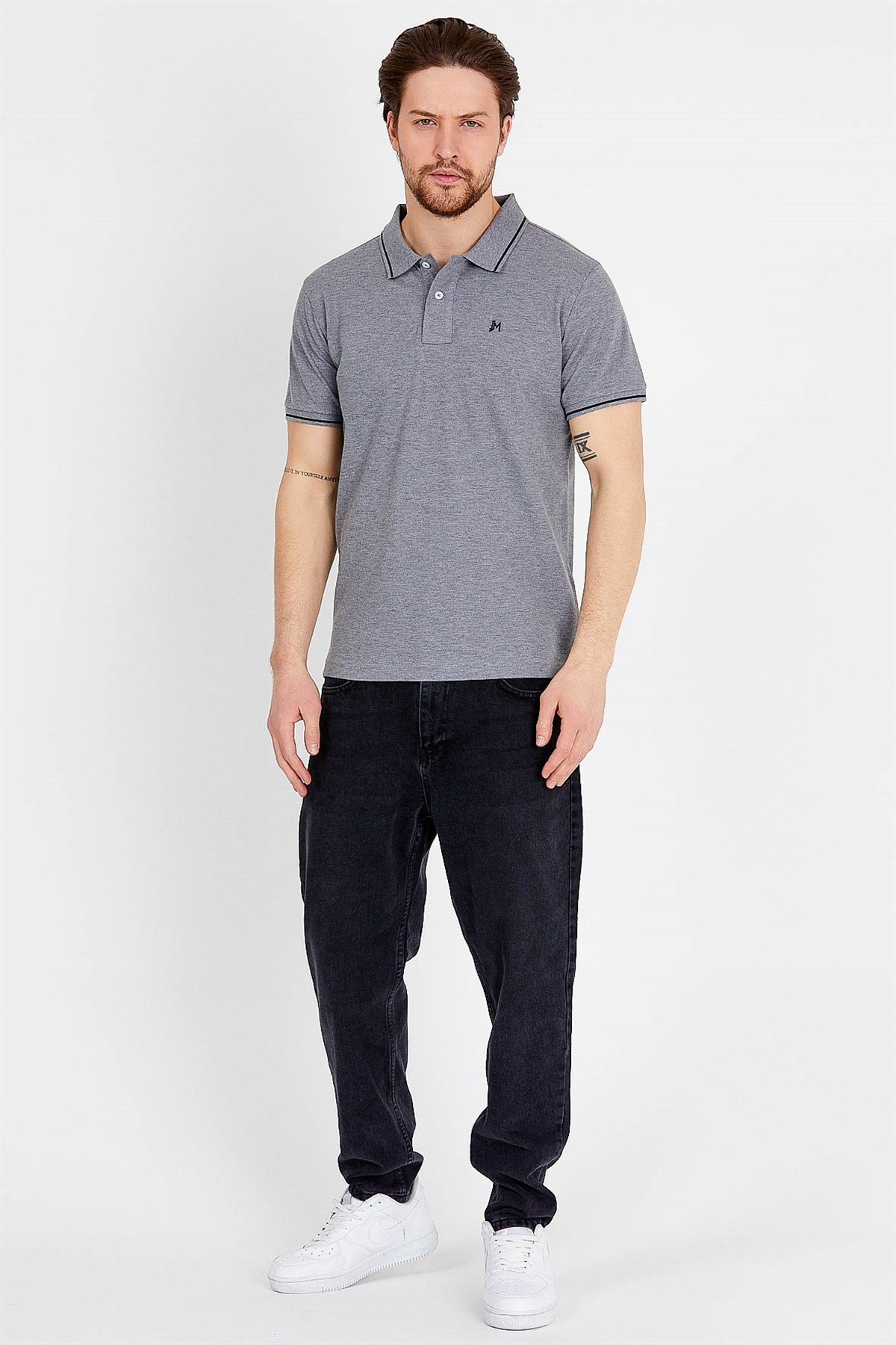 Polo  T-shirt in Grey with Short Sleeves