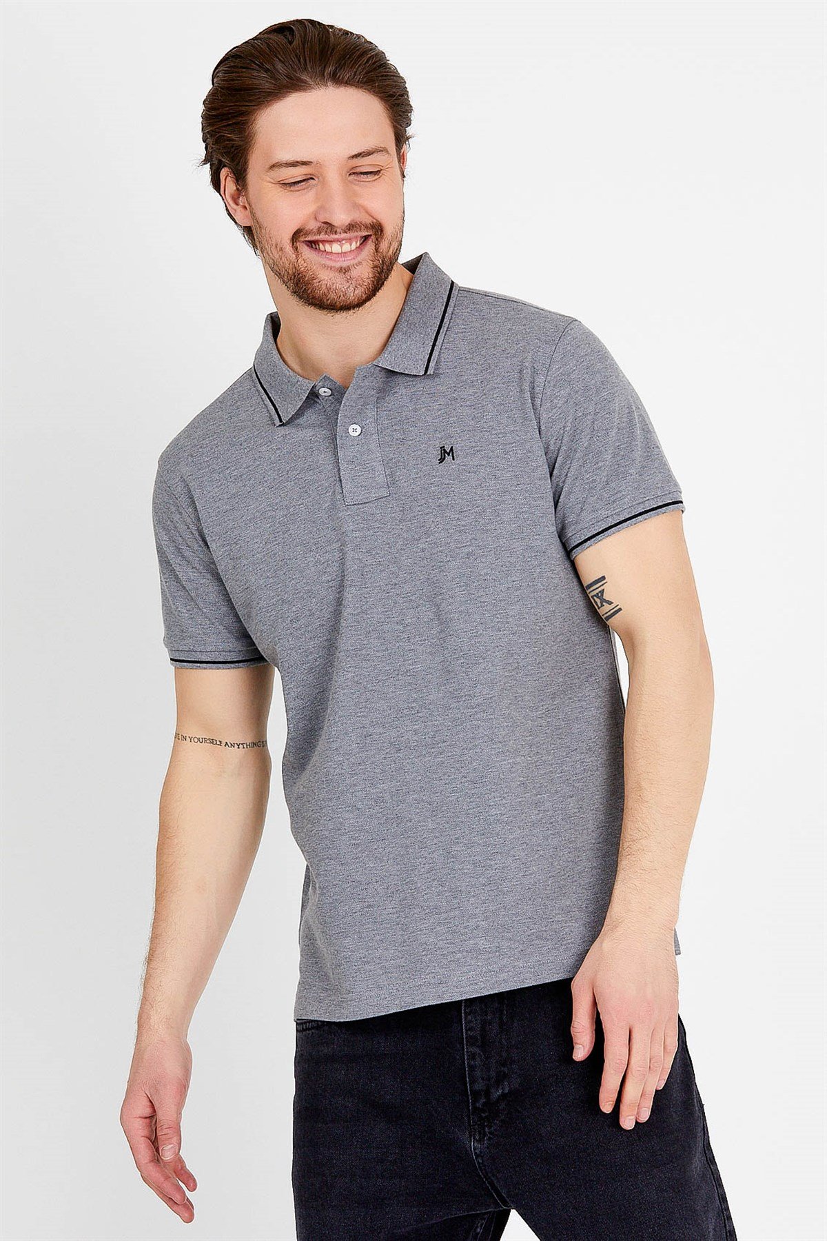 Polo  T-shirt in Grey with Short Sleeves