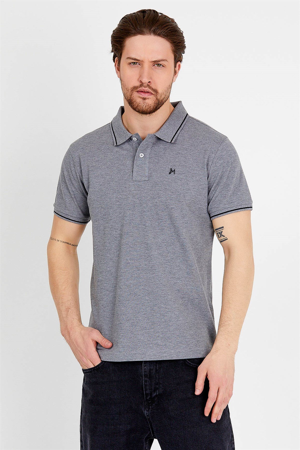 Polo  T-shirt in Grey with Short Sleeves
