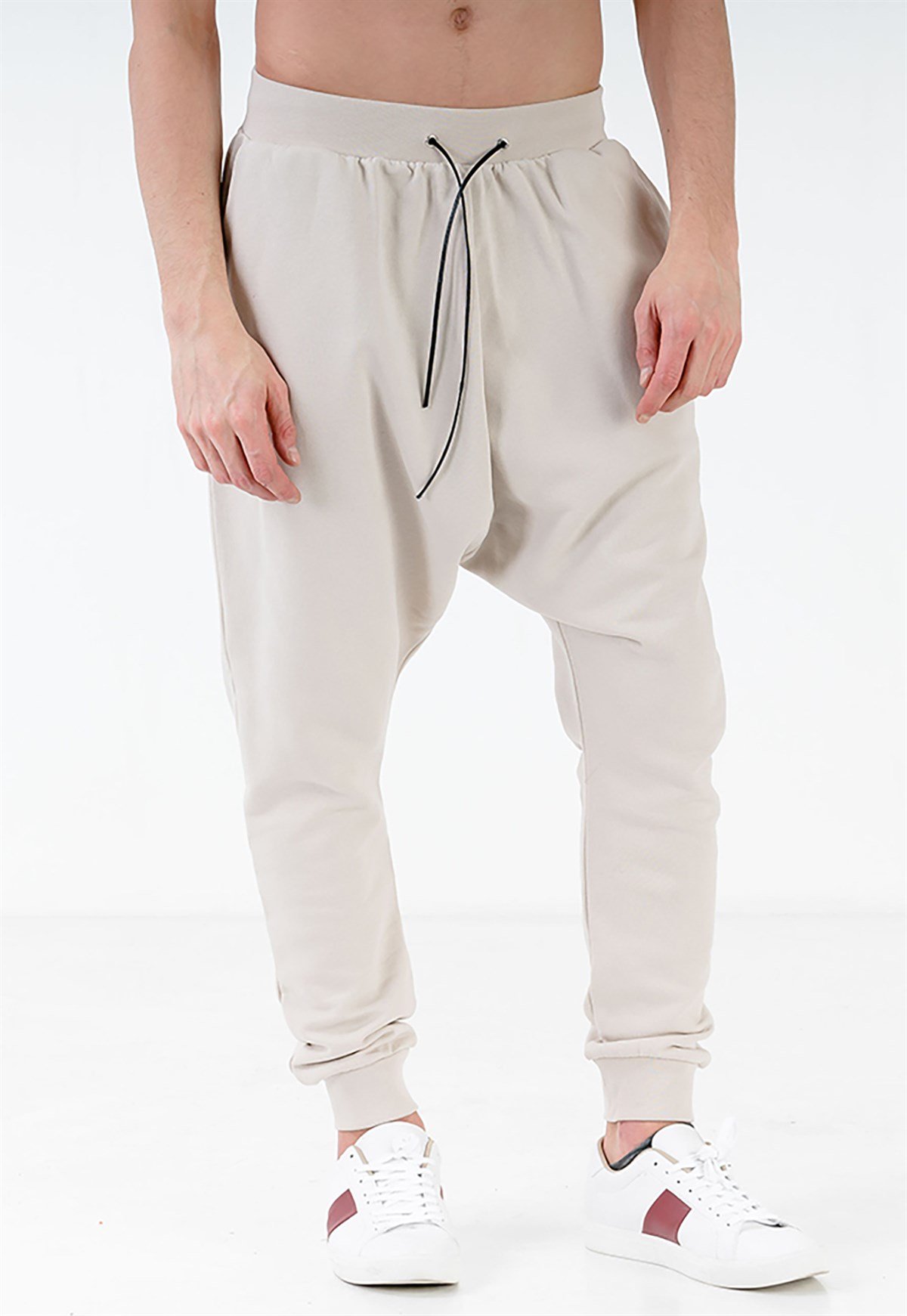 Oversized Extreme Drop Crotch Joggers in Cream