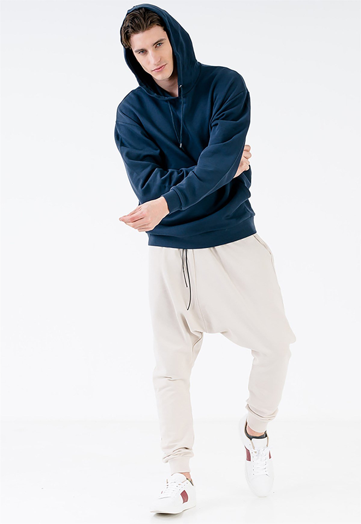 Oversized Extreme Drop Crotch Joggers in Cream