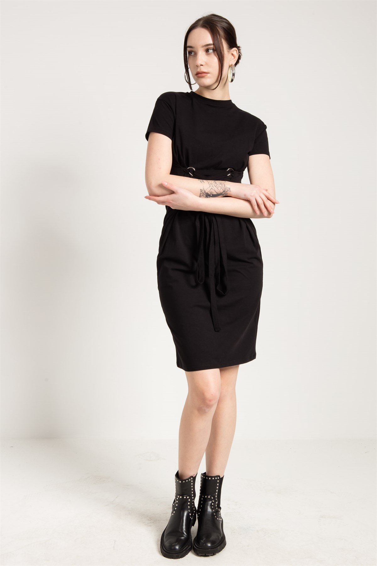Corset Detail Midi Dress in Black