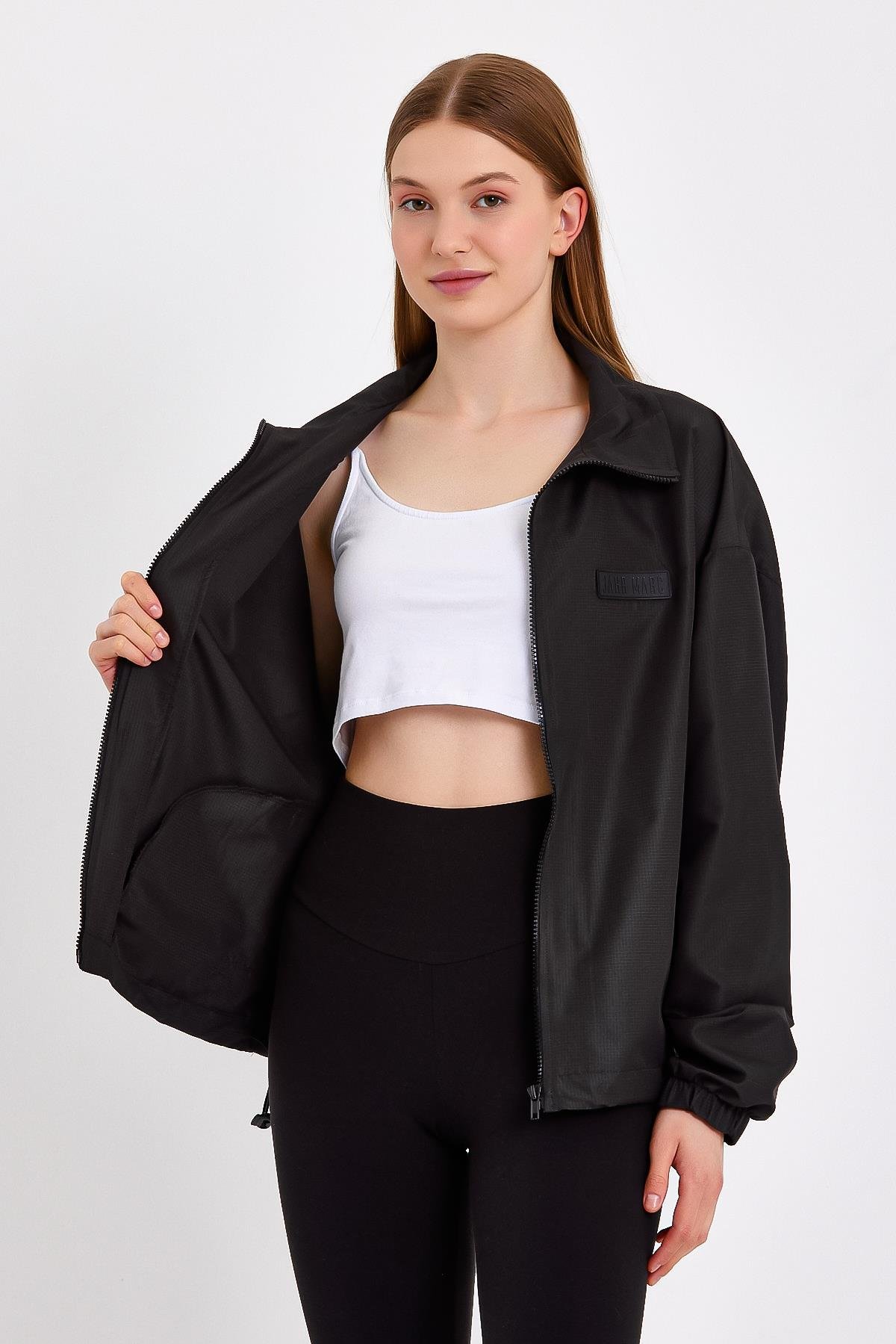 Koyu Gri Fermuarlı Kadın Yağmurluk