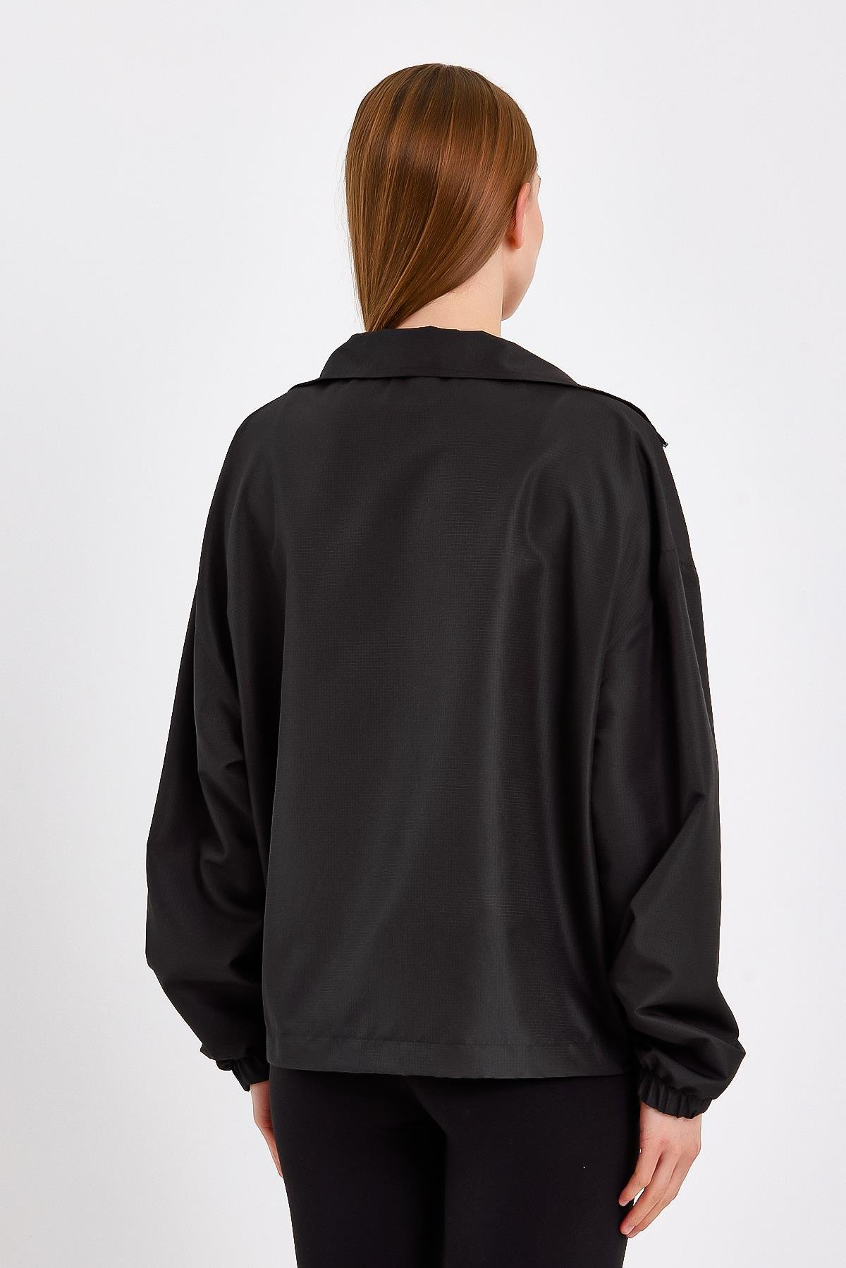 Koyu Gri Fermuarlı Kadın Yağmurluk