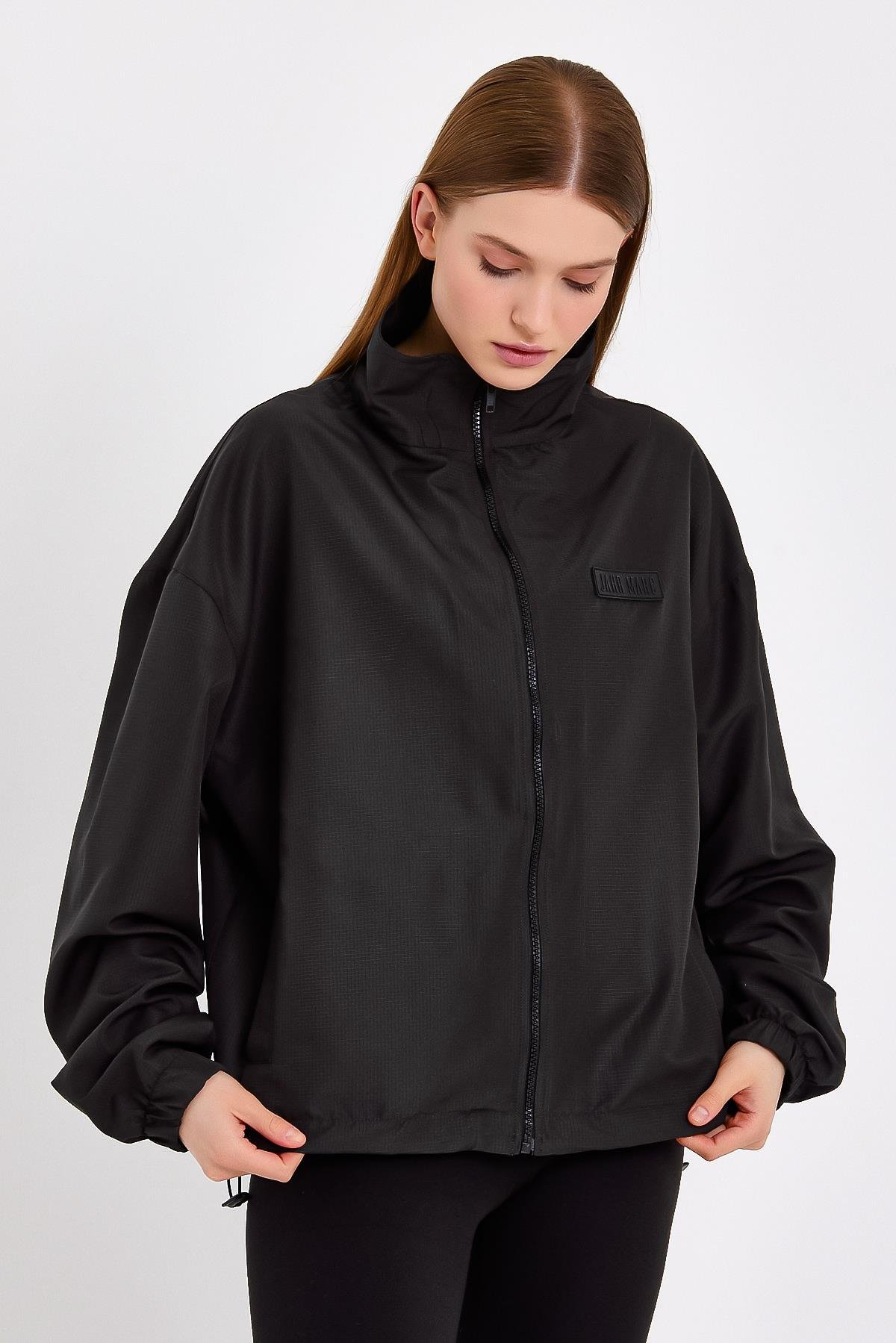 Koyu Gri Fermuarlı Kadın Yağmurluk