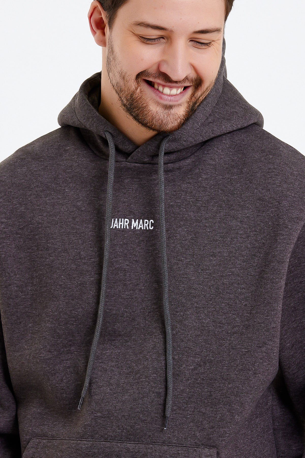 Koyu Gri Nakışlı Oversize Erkek Sweatshirt