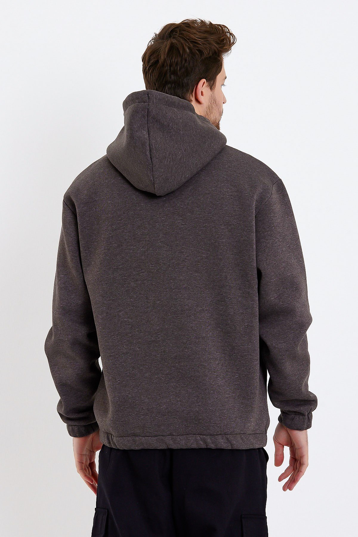 Koyu Gri Nakışlı Oversize Erkek Sweatshirt