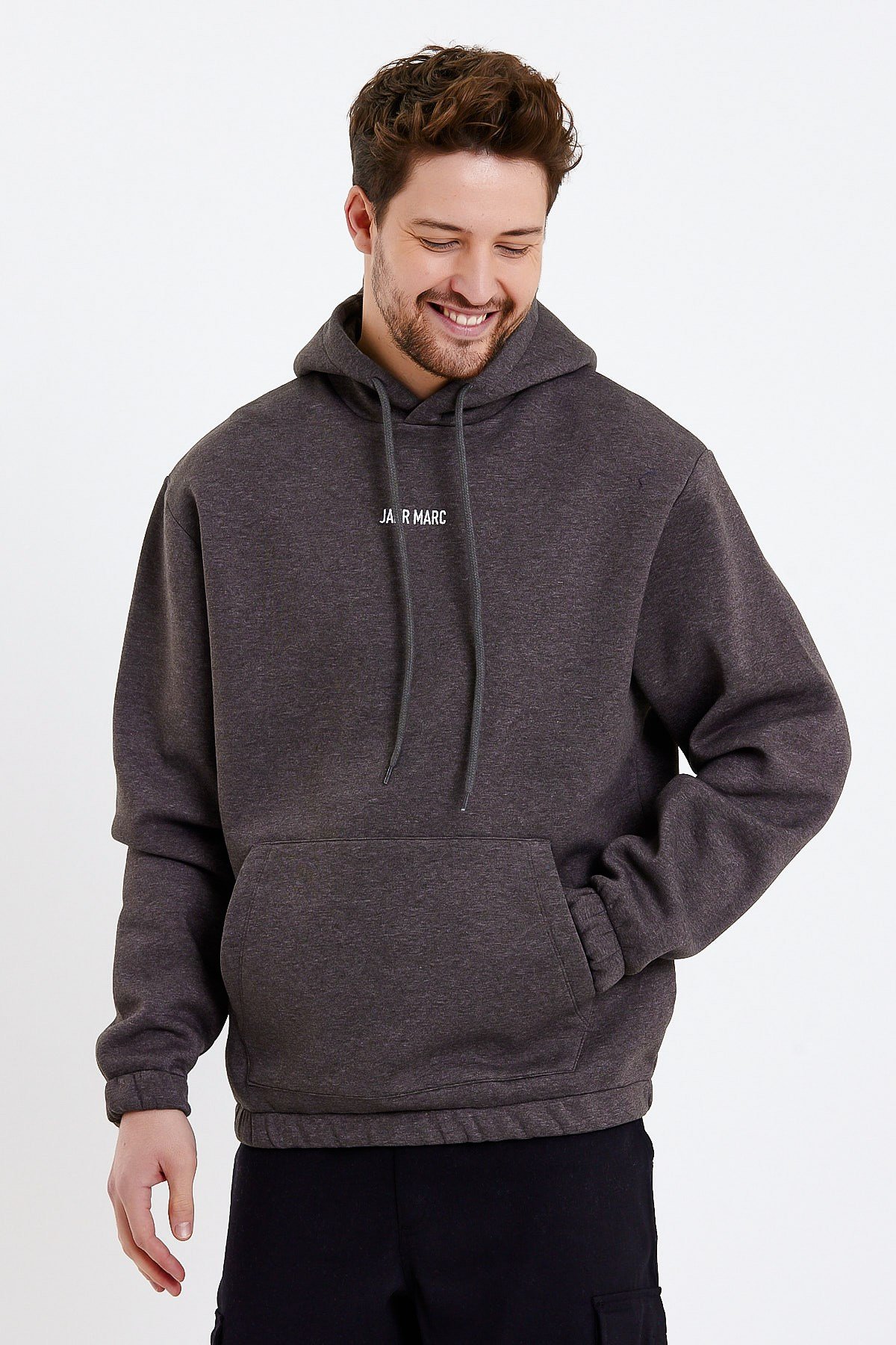Koyu Gri Nakışlı Oversize Erkek Sweatshirt