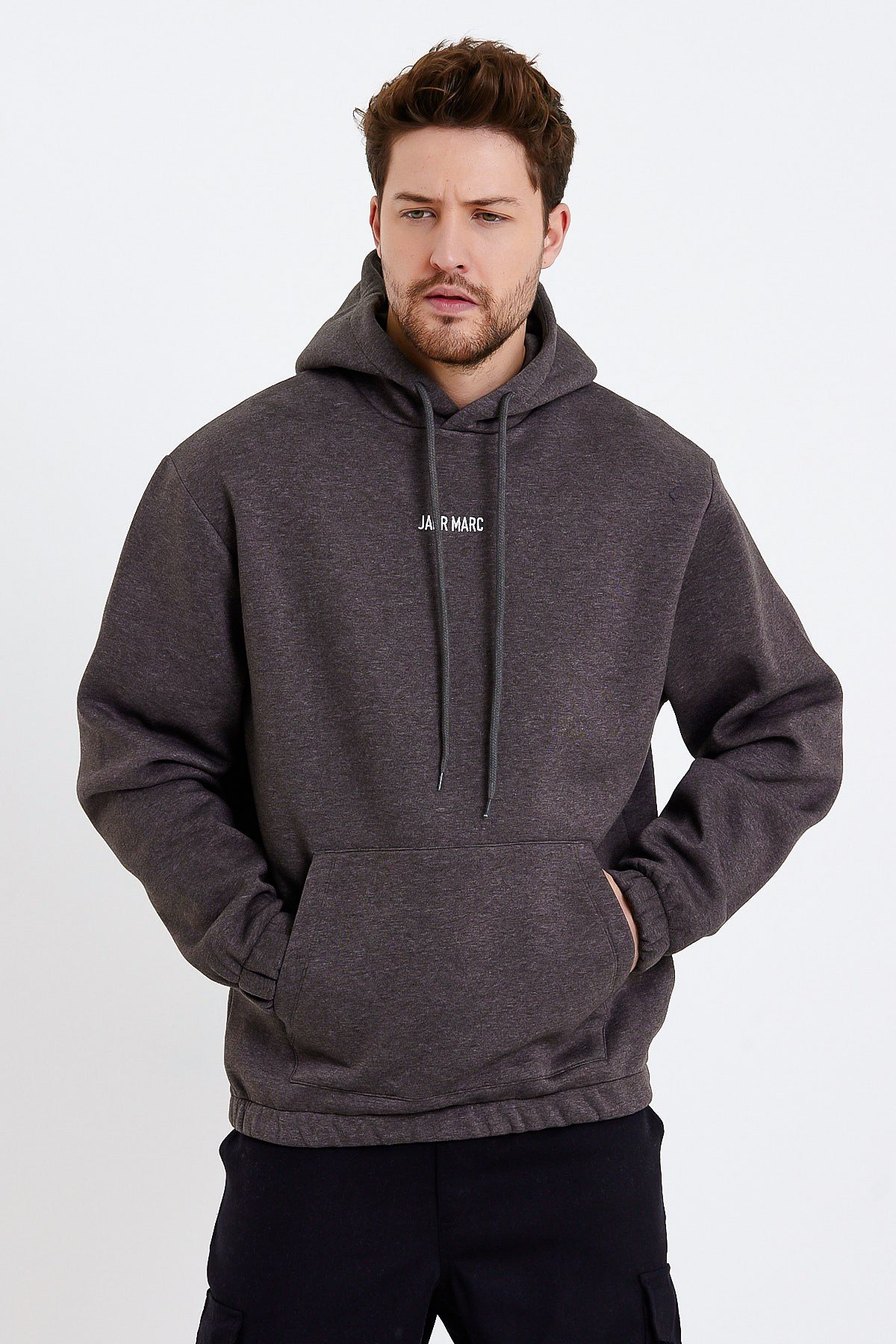 Koyu Gri Nakışlı Oversize Erkek Sweatshirt