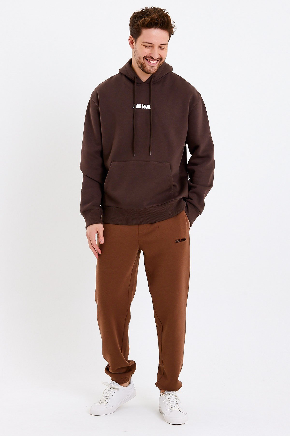 Koyu Kahverengi Nakışlı Oversize Erkek Sweatshirt