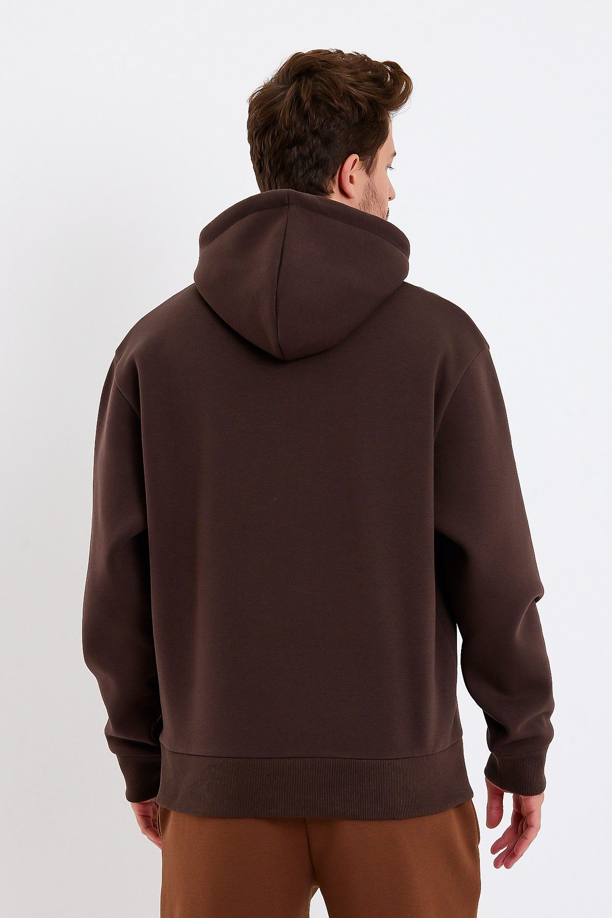 Koyu Kahverengi Nakışlı Oversize Erkek Sweatshirt