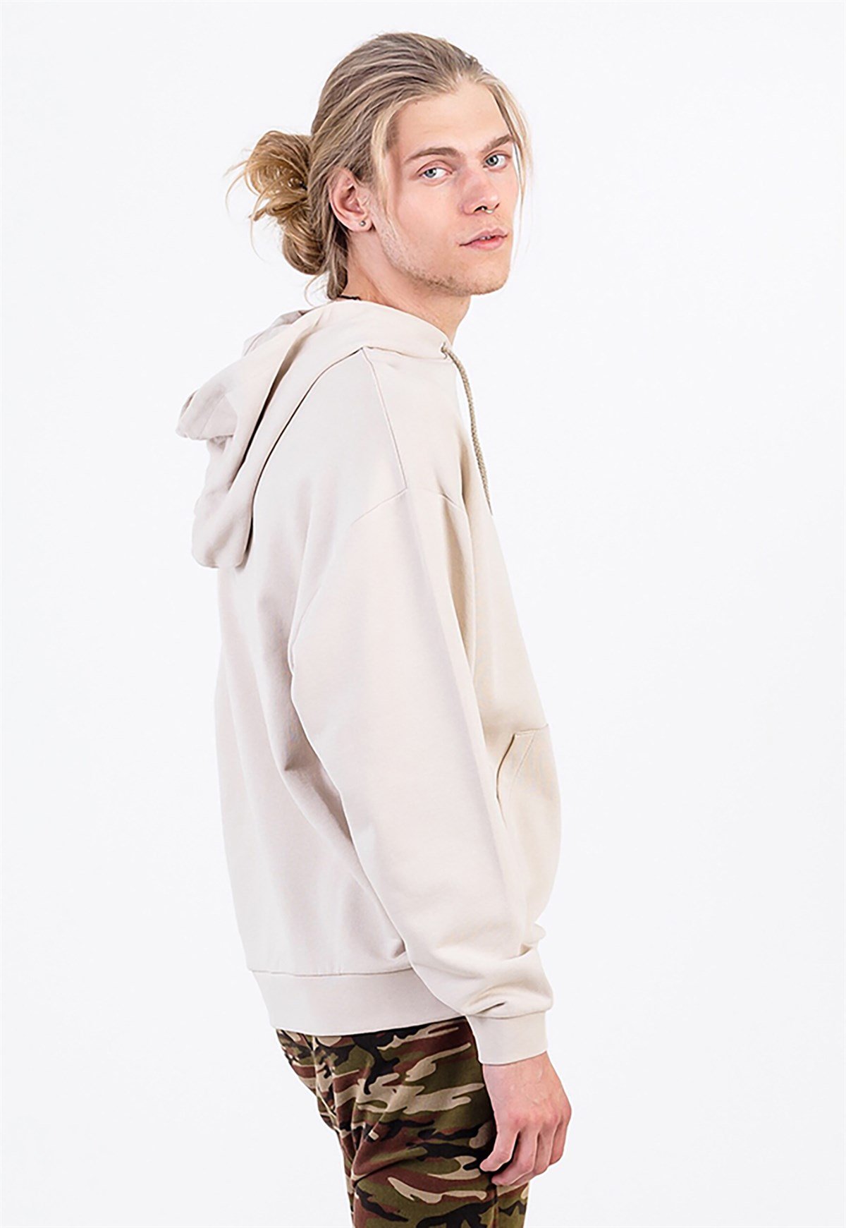 Oversized Sweatshirt in Beige with Pouch Pocket