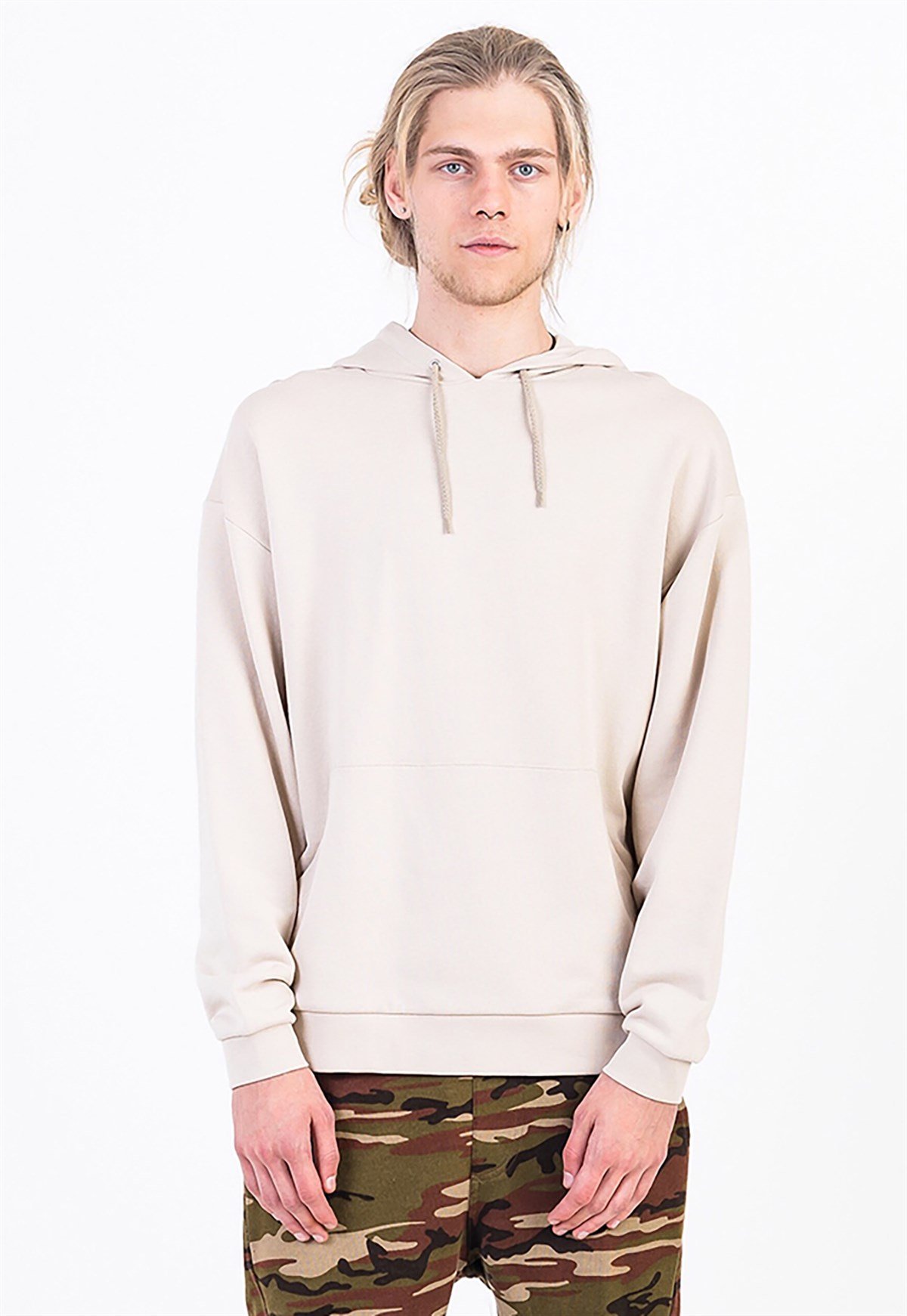 Oversized Sweatshirt in Beige with Pouch Pocket