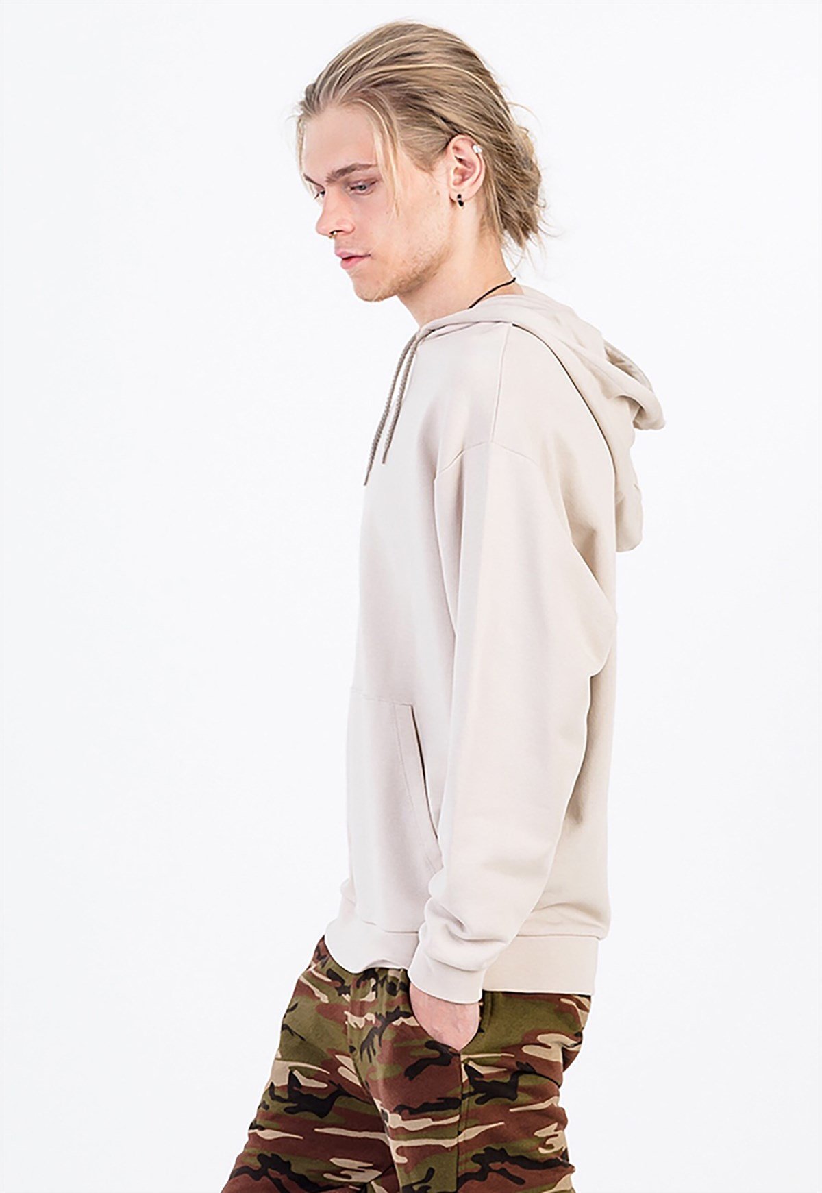 Oversized Sweatshirt in Beige with Pouch Pocket