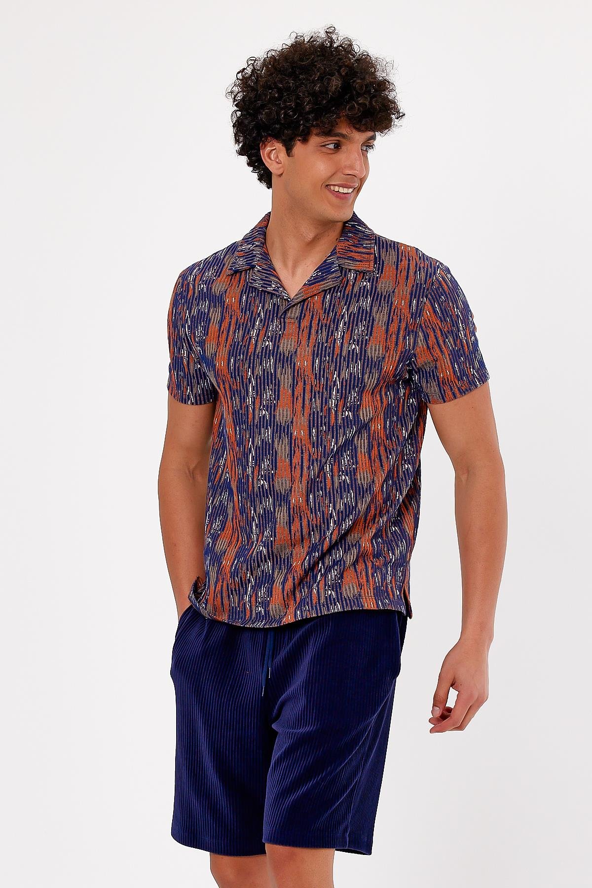 Lacivert Fitilli Kadife Erkek Şort