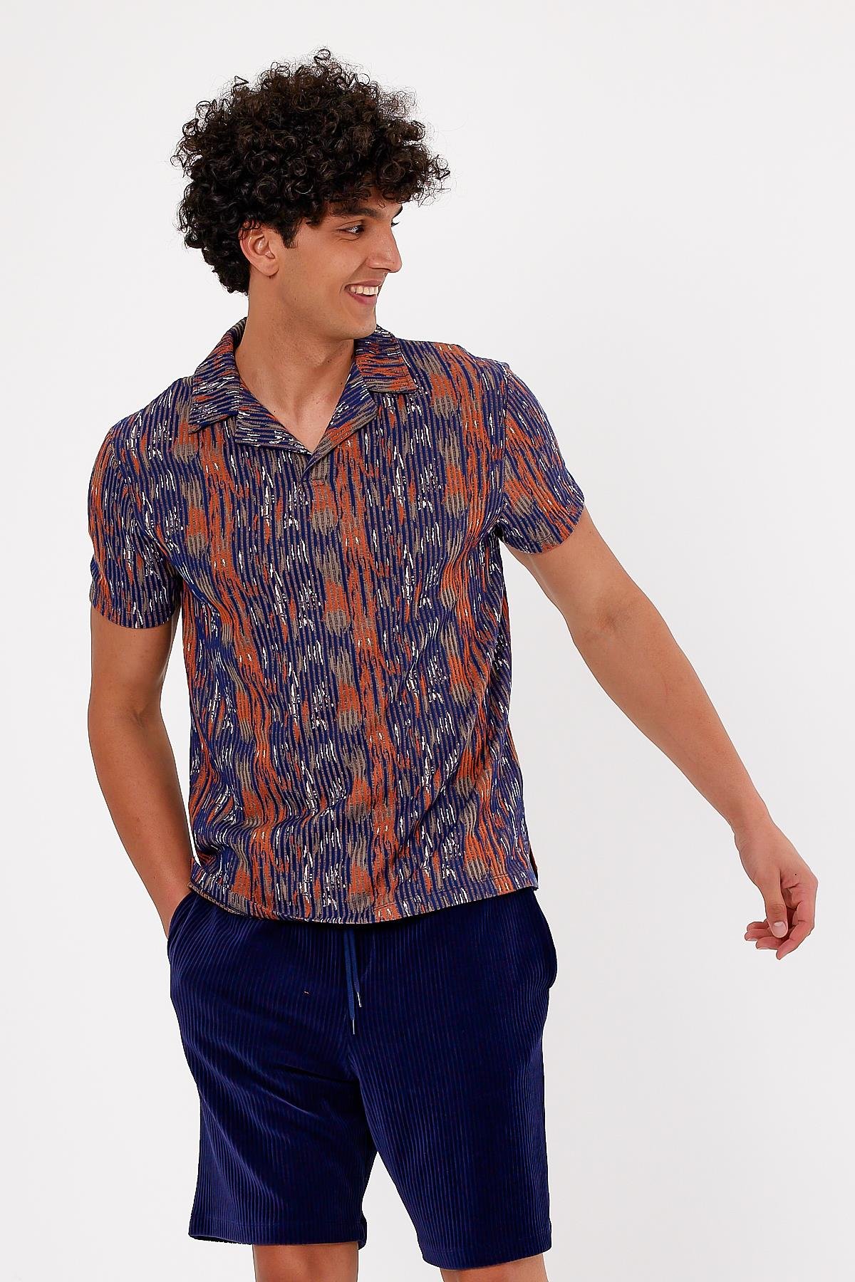 Lacivert Fitilli Kadife Erkek Şort