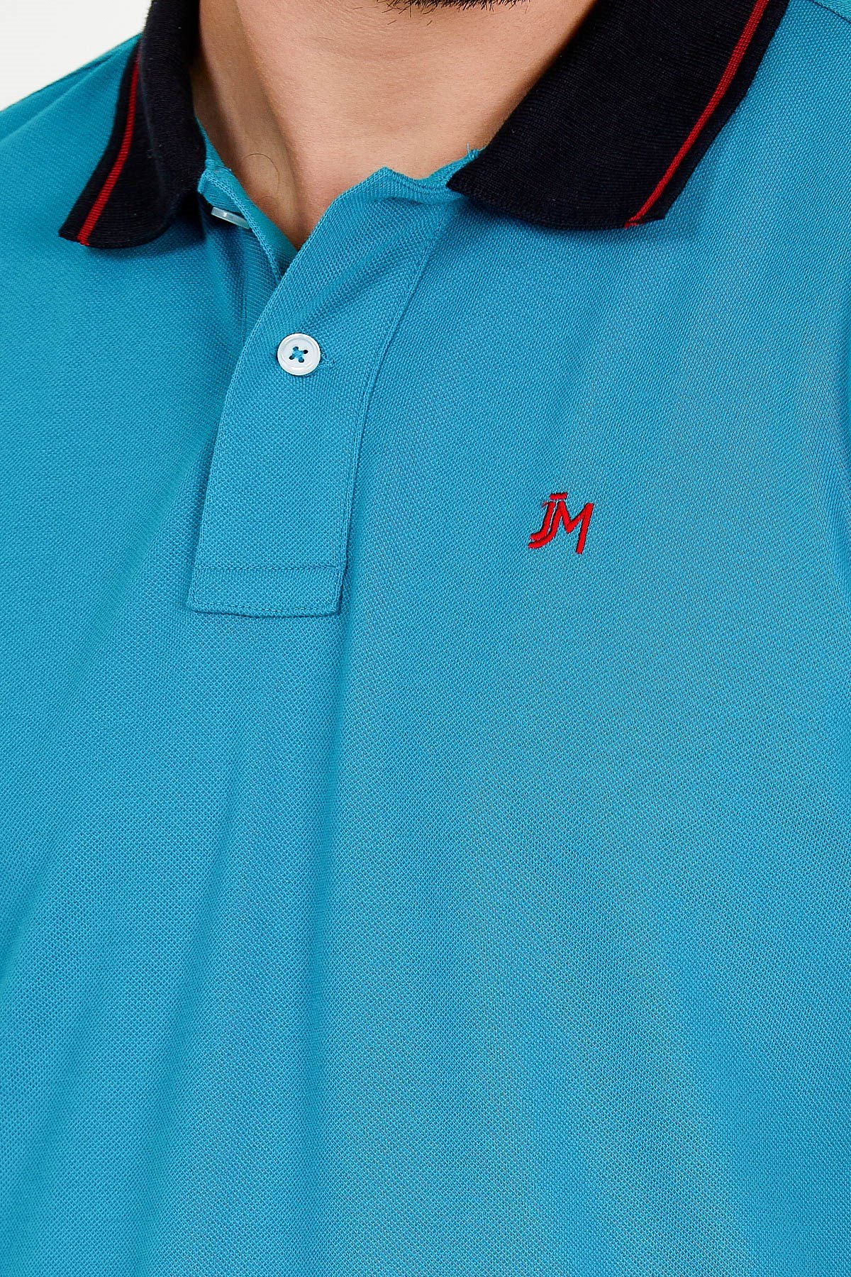Polo Collared T-shirt in Navy Blue with Short Sleeves