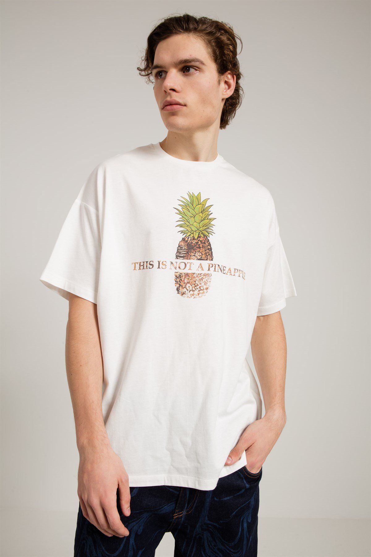 Oversized T-shirt in White with Pineapple Print