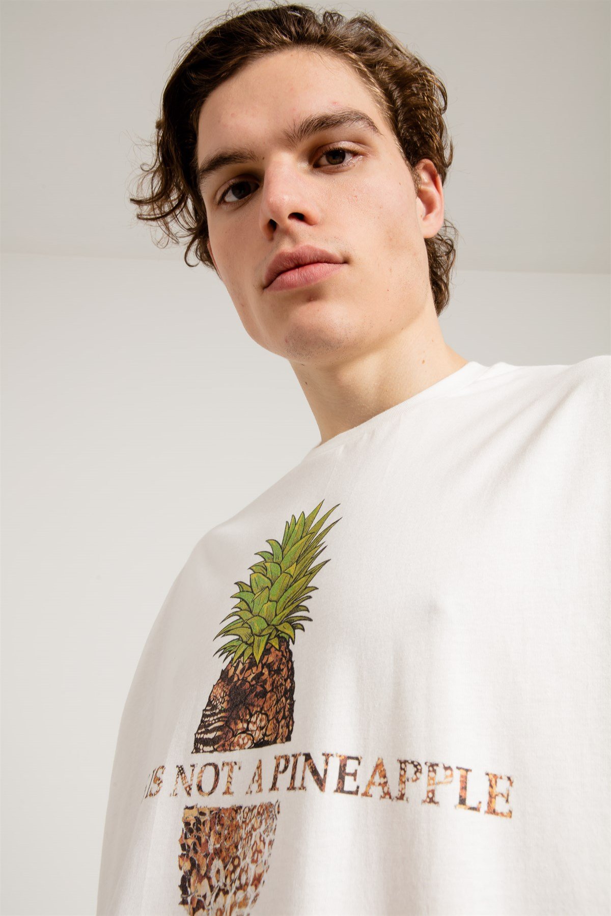 Oversized T-shirt in White with Pineapple Print