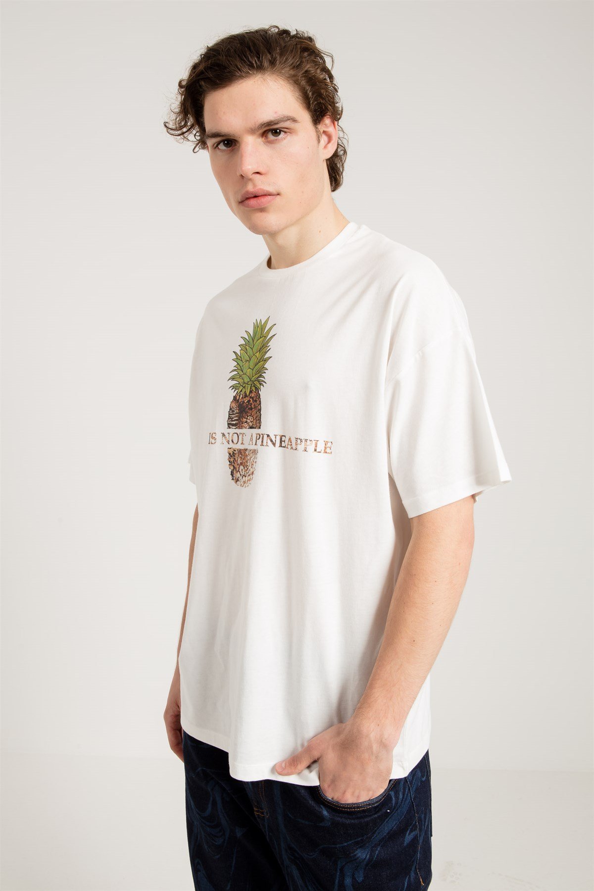 Oversized T-shirt in White with Pineapple Print