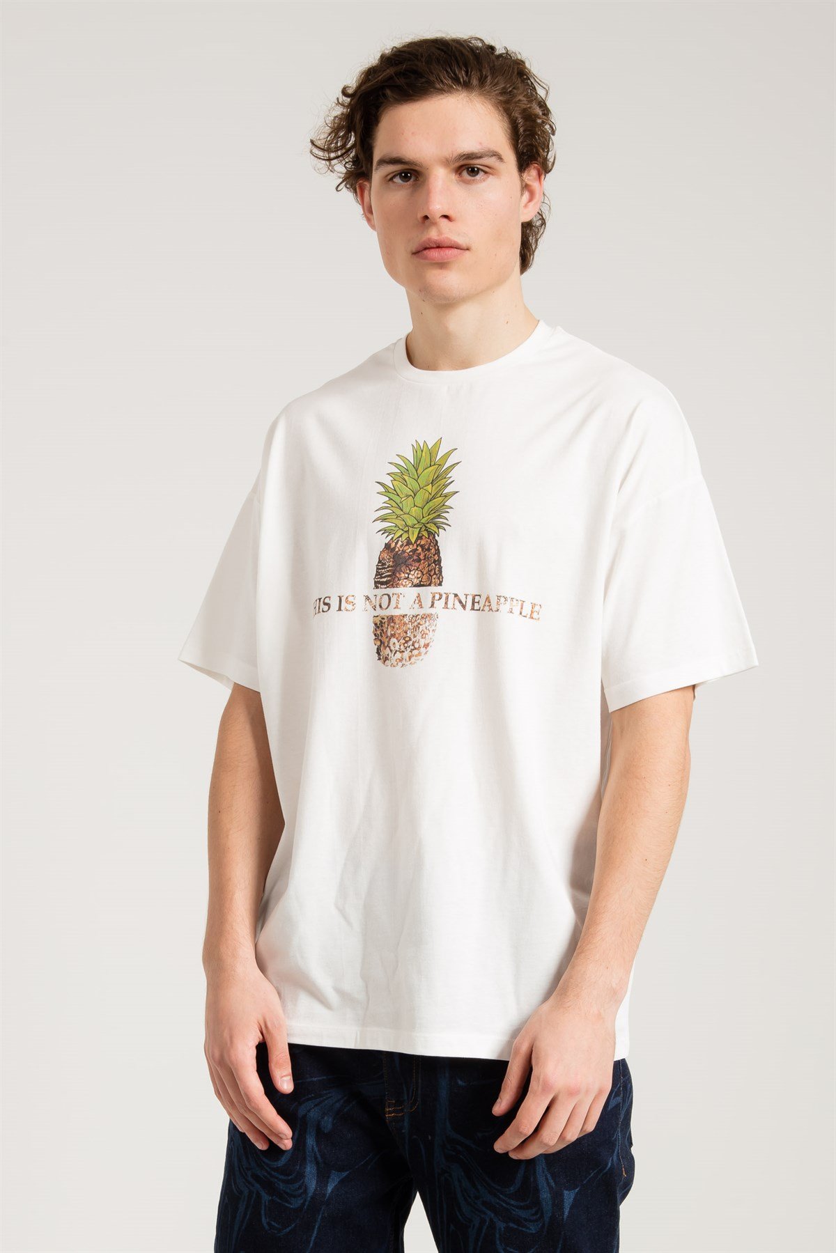 Oversized T-shirt in White with Pineapple Print
