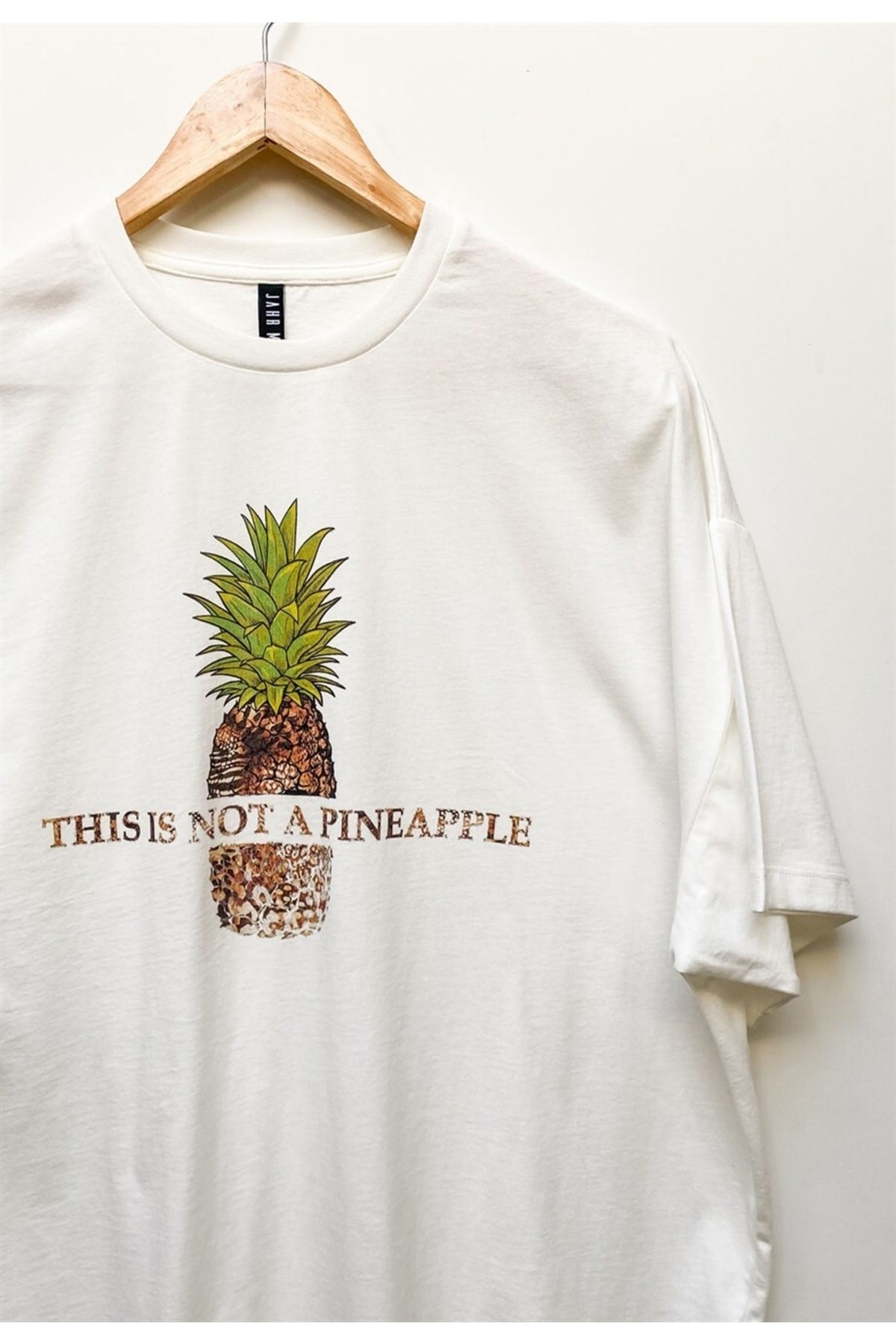 Leopar Ananas Baskılı Oversize Beyaz Elbise T-shirt