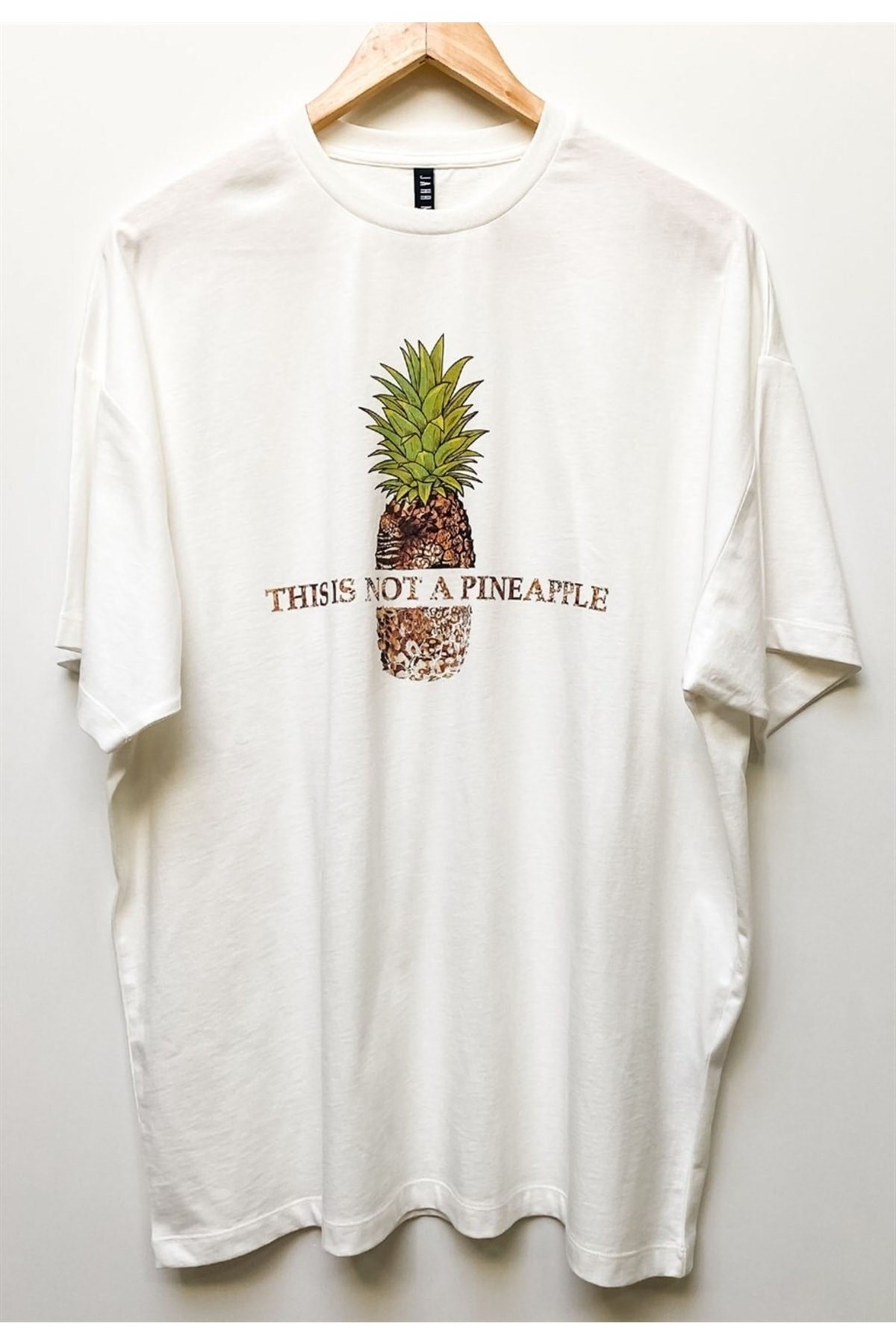 Leopar Ananas Baskılı Oversize Beyaz Elbise T-shirt