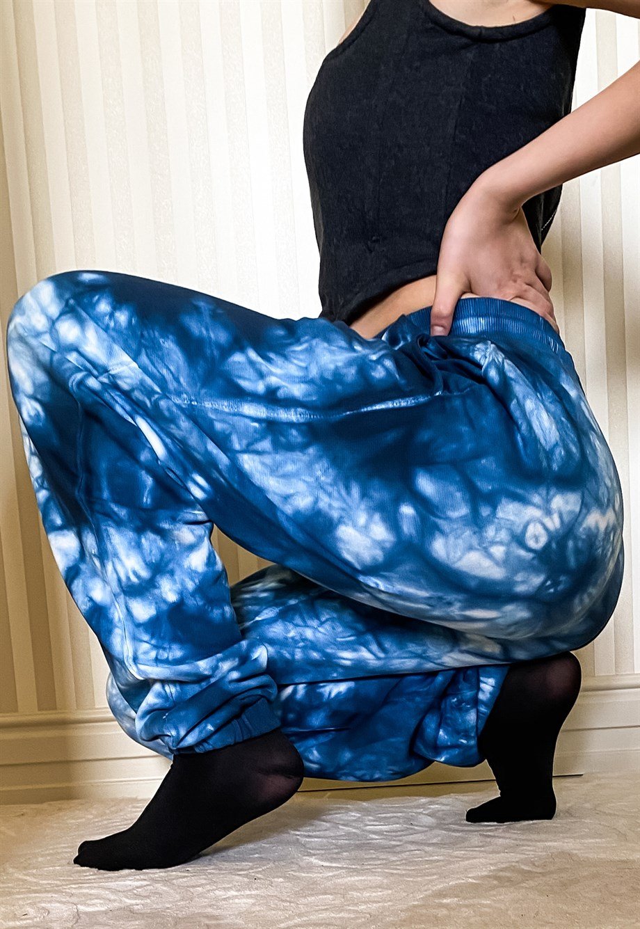 Mavi Batik Yıkamalı Oversize Jogger