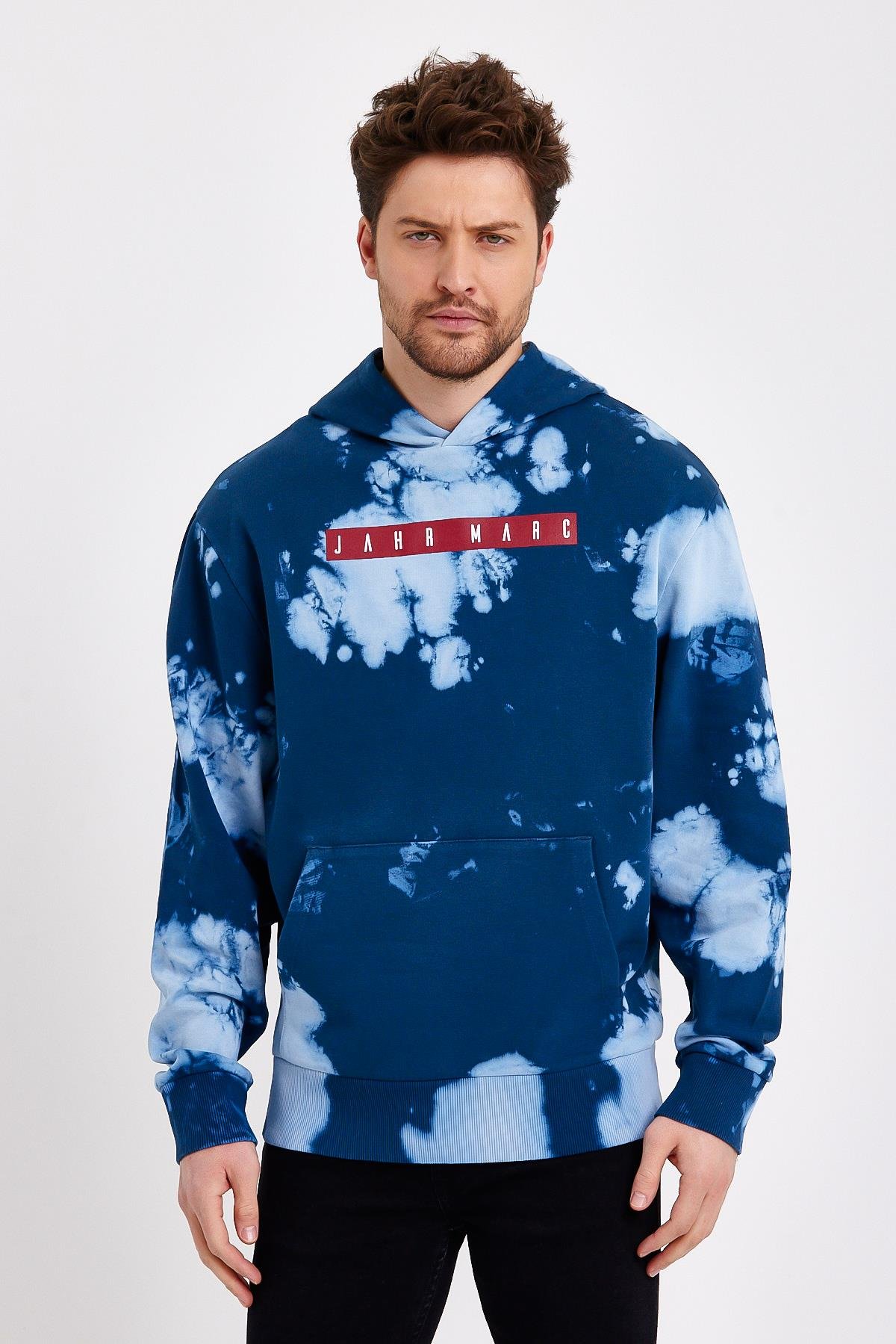 Mavi Batik Yıkamalı Oversize Sweatshirt