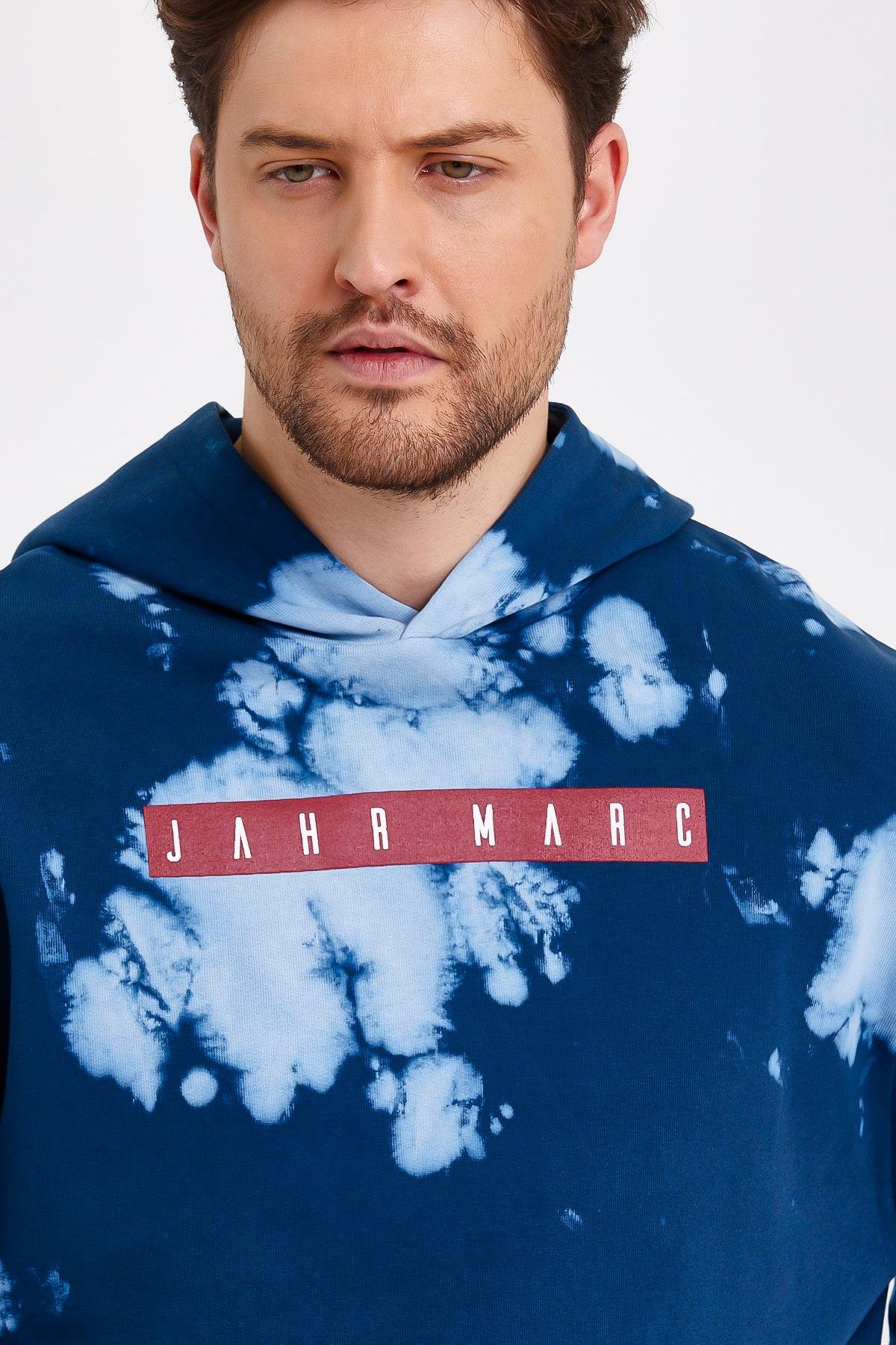 Mavi Batik Yıkamalı Oversize Sweatshirt