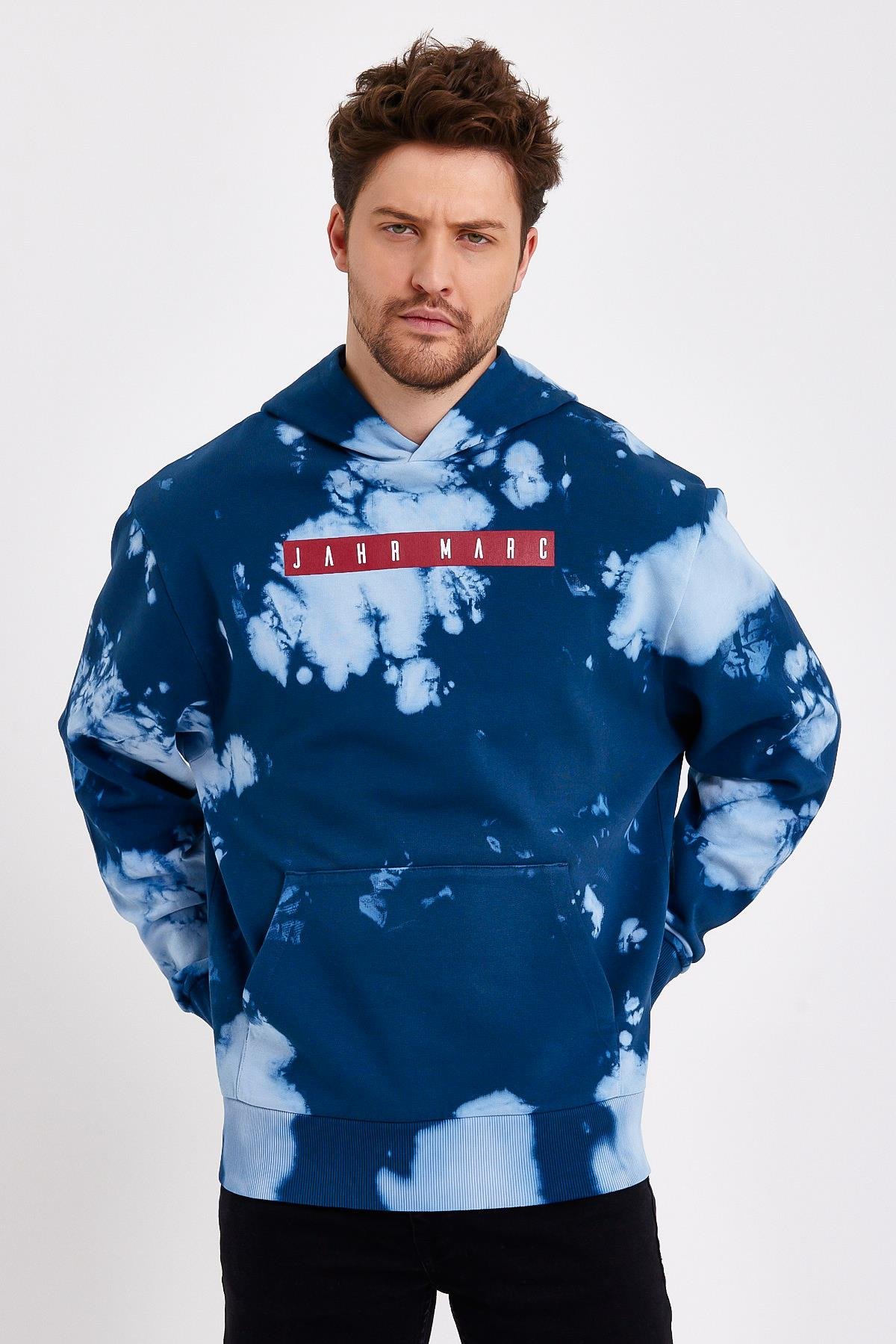 Mavi Batik Yıkamalı Oversize Sweatshirt