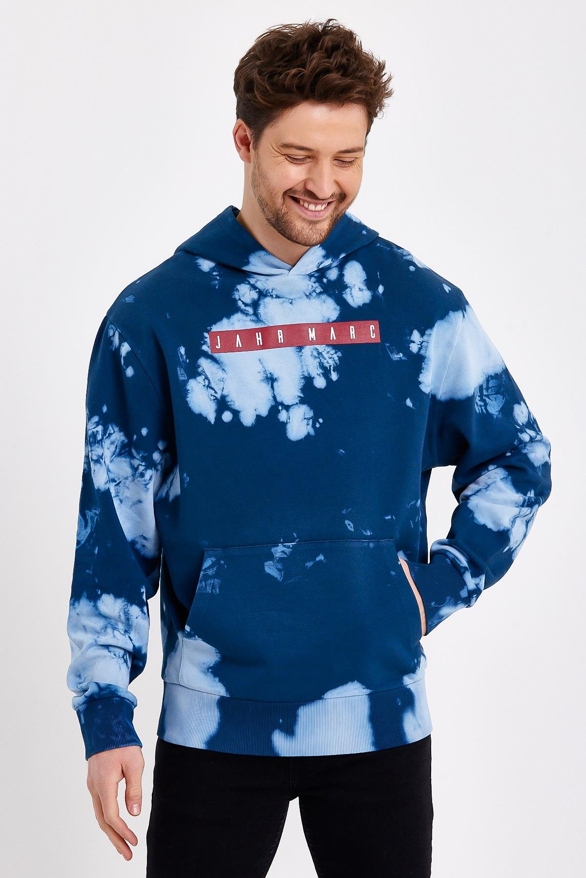 Mavi Batik Yıkamalı Oversize Sweatshirt