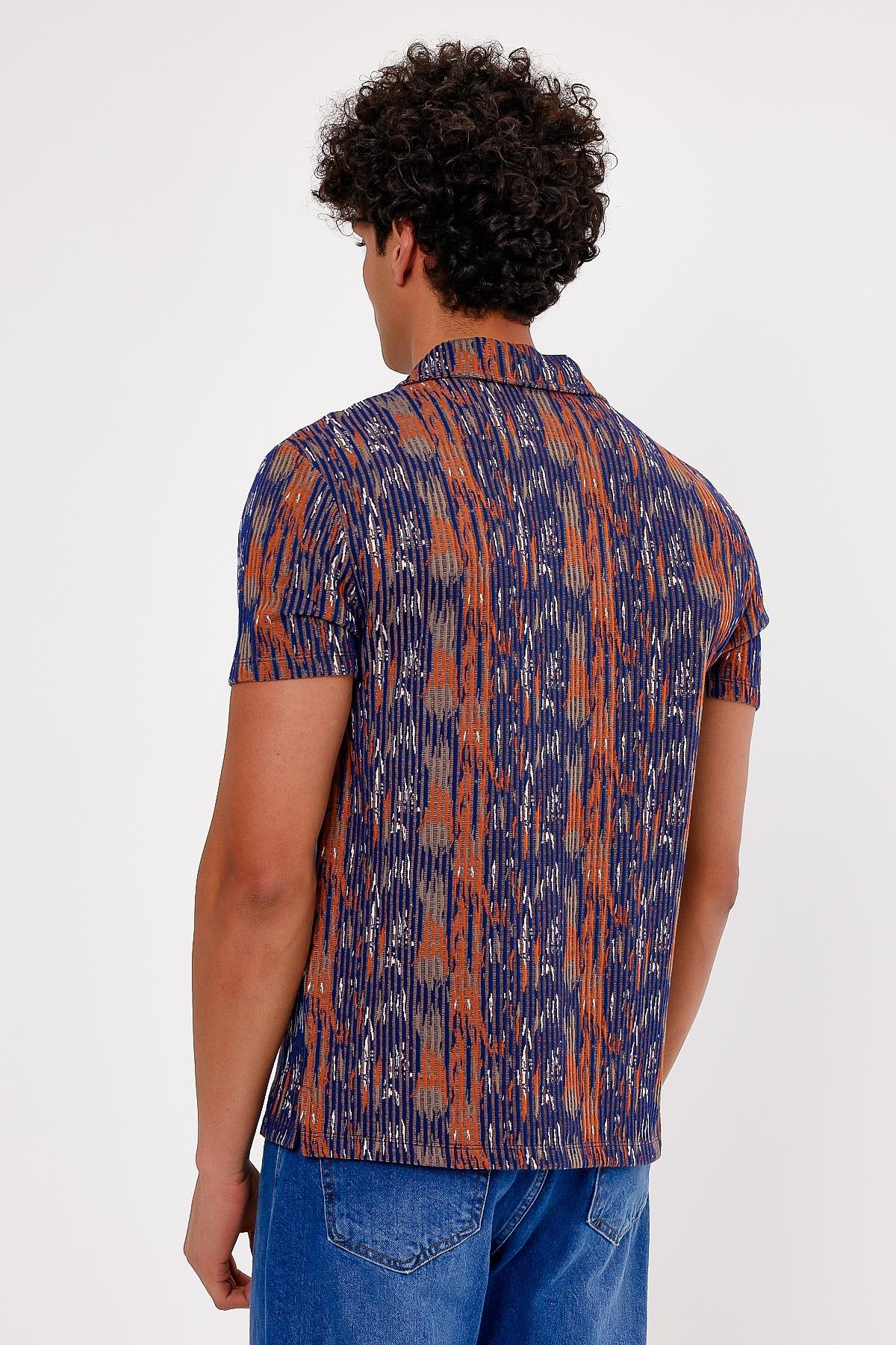 Metraj Baskılı Polo Yaka Erkek T-shirt