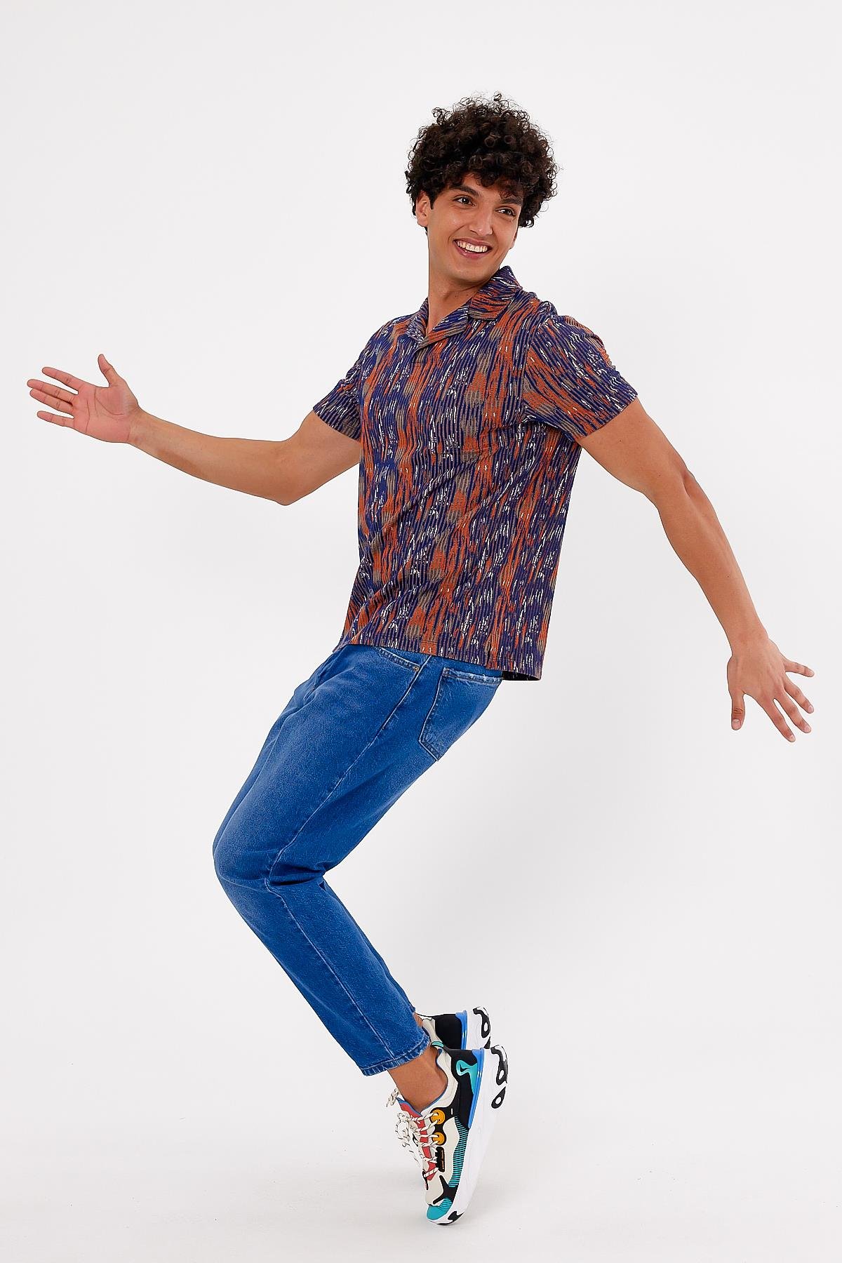 Metraj Baskılı Polo Yaka Erkek T-shirt