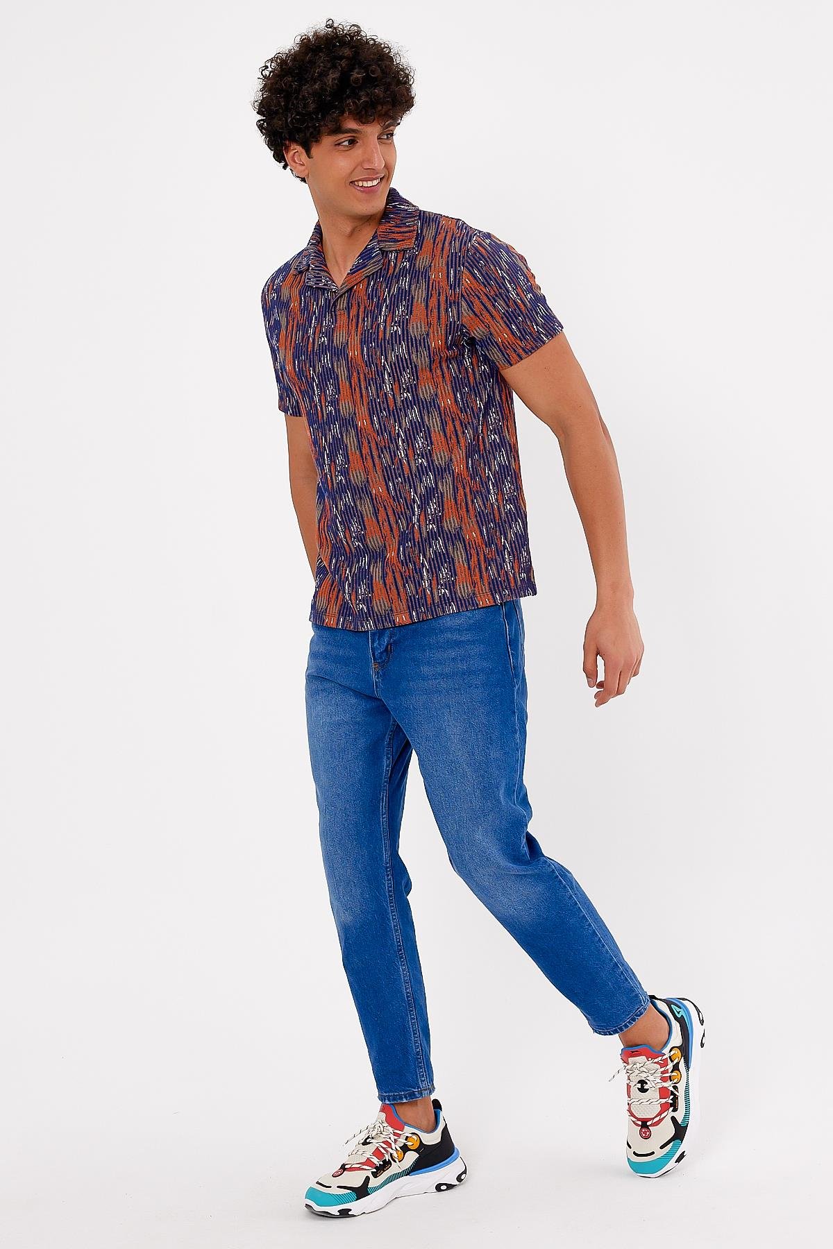 Metraj Baskılı Polo Yaka Erkek T-shirt