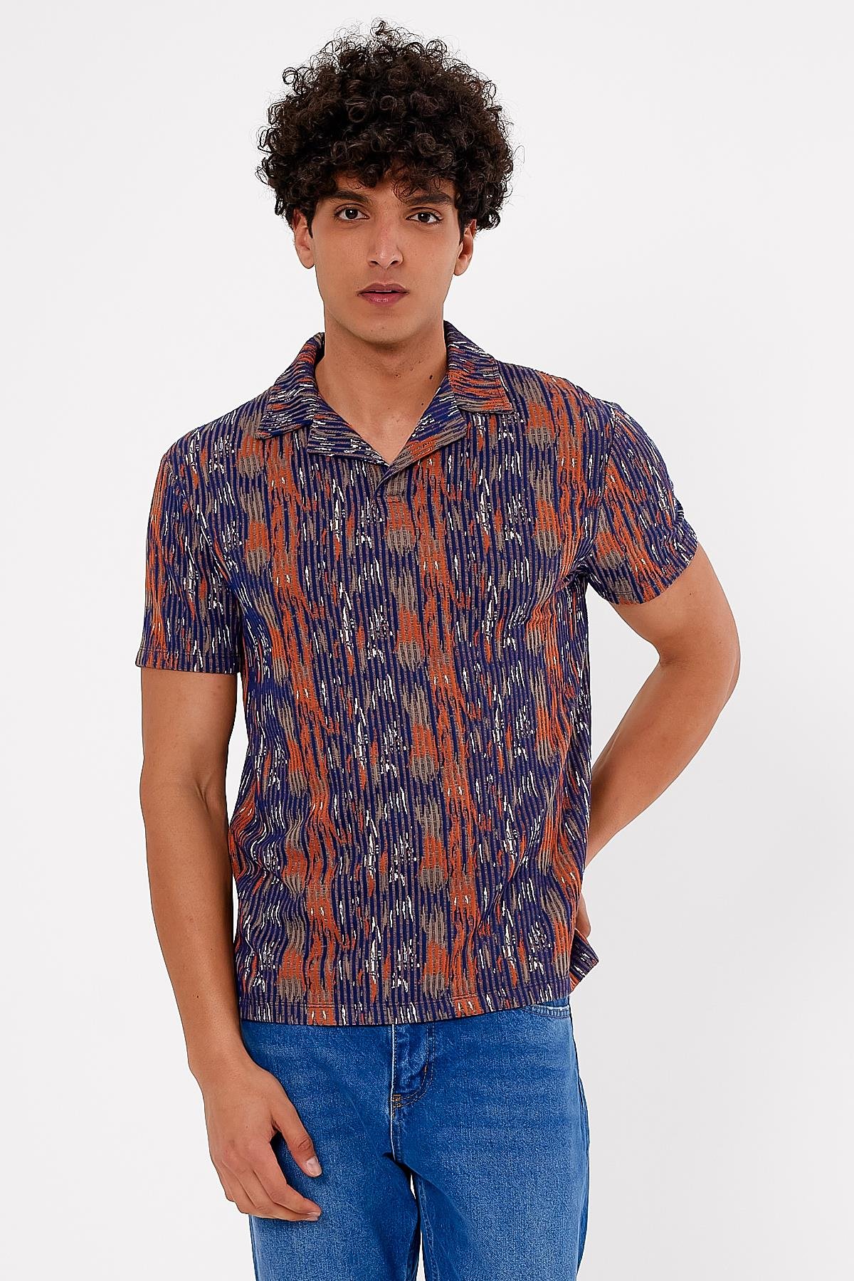 Metraj Baskılı Polo Yaka Erkek T-shirt