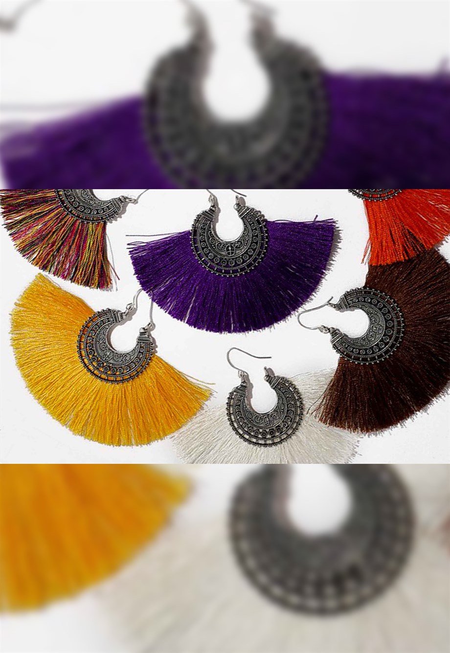 MULIER BULIA El Yapımı Sarı Püsküllü Küpe