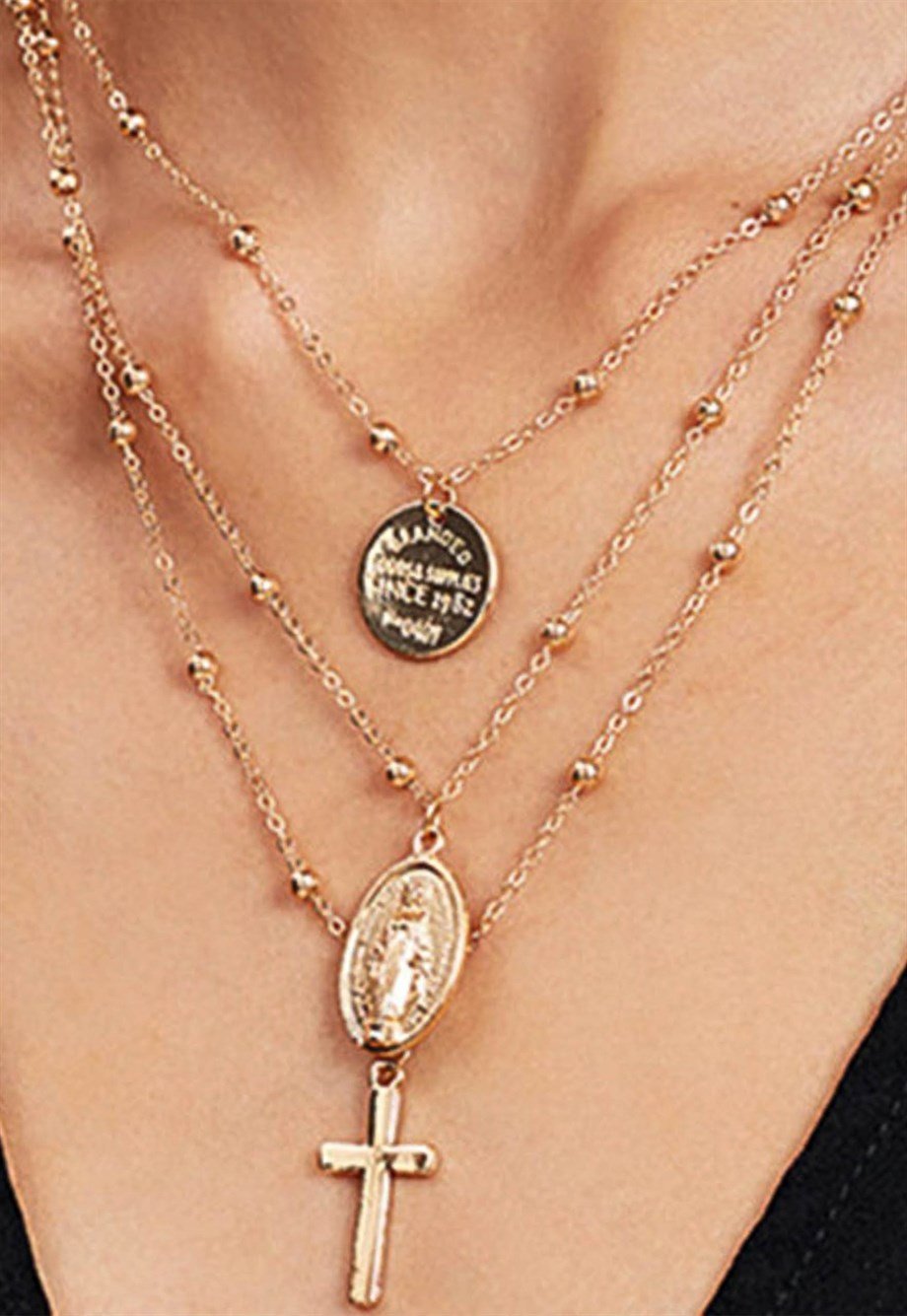 MULIER BULIA Gold Haçlı Çok Katmanlı Kolye