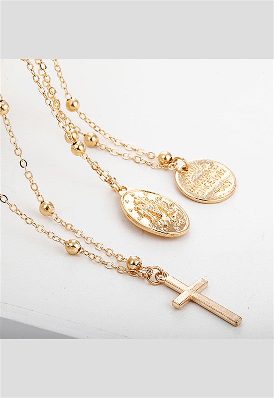 MULIER BULIA Gold Haçlı Çok Katmanlı Kolye