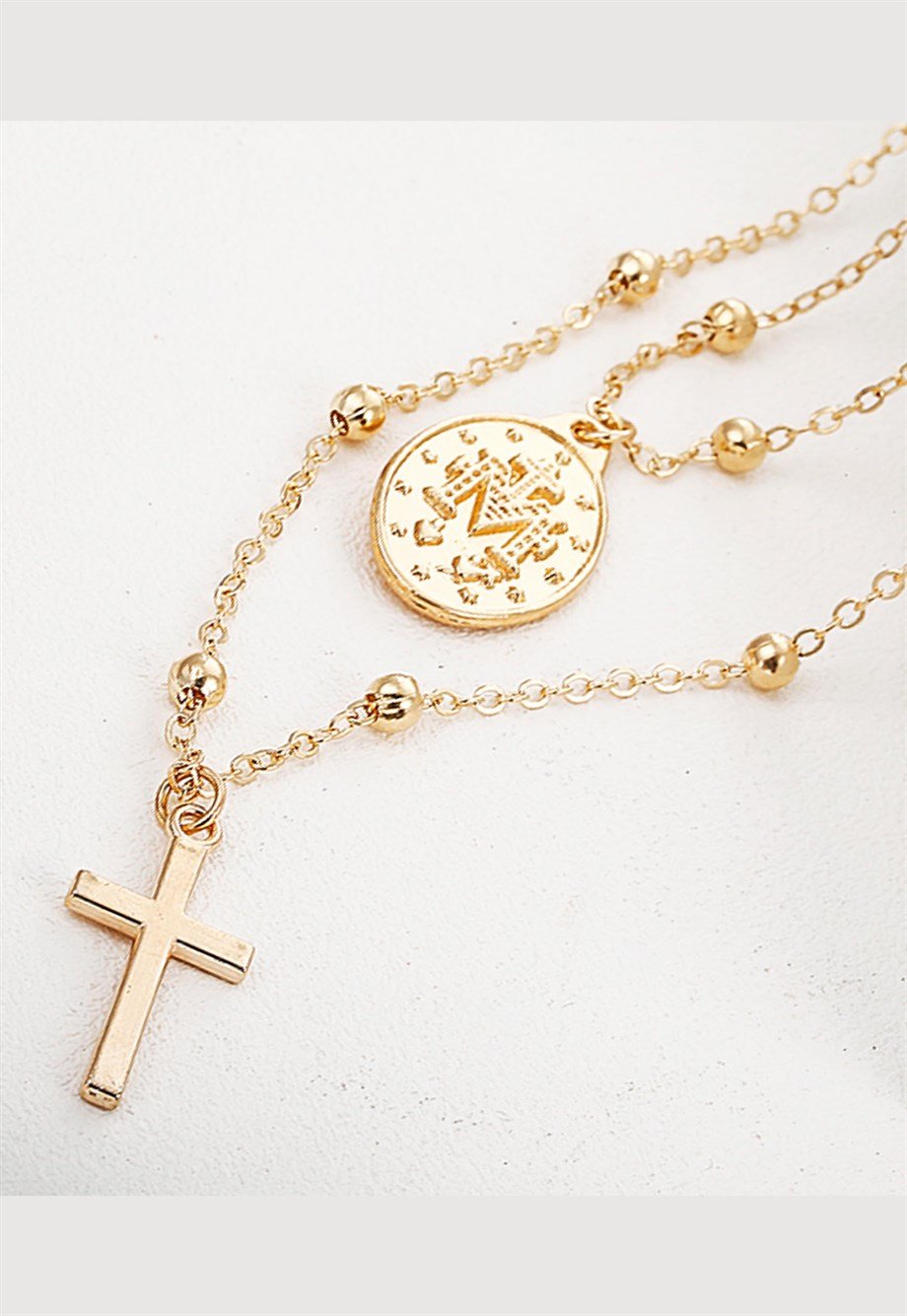 MULIER BULIA Gold Haçlı Çok Katmanlı Kolye