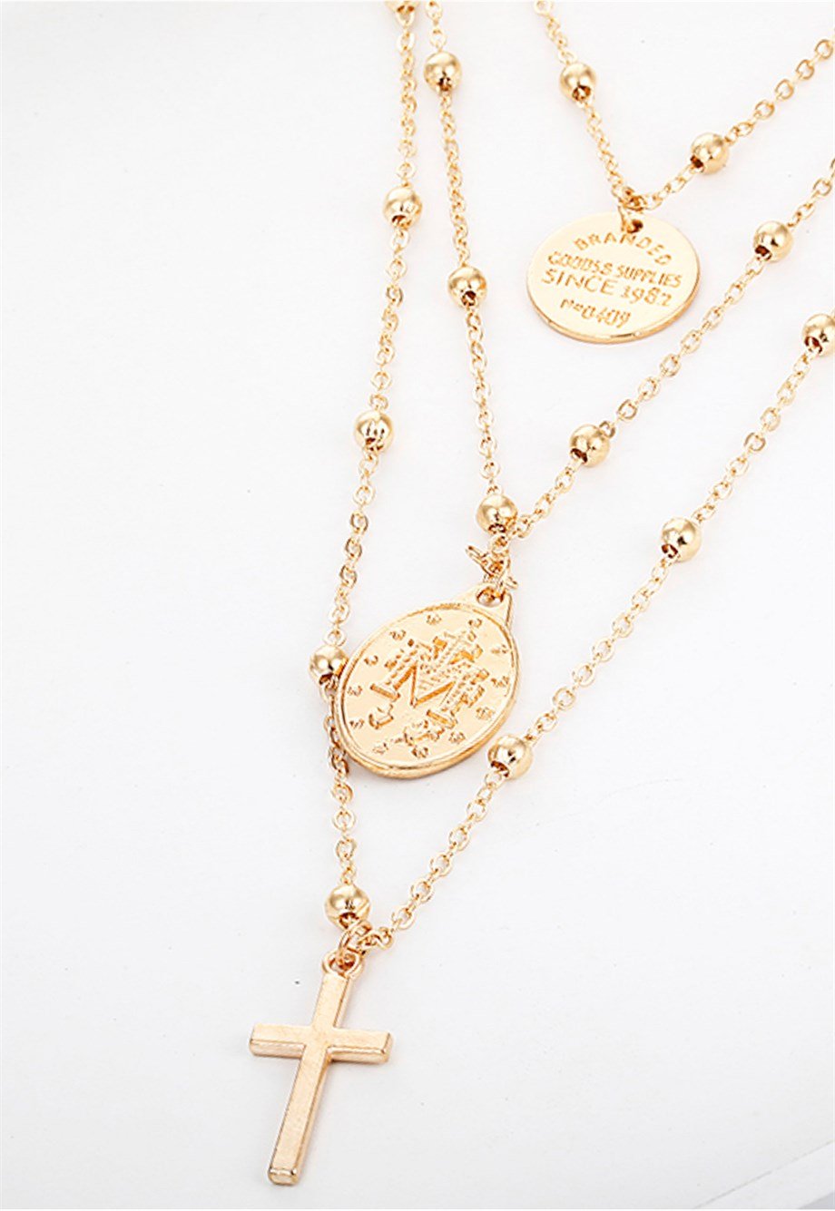 MULIER BULIA Gold Haçlı Çok Katmanlı Kolye