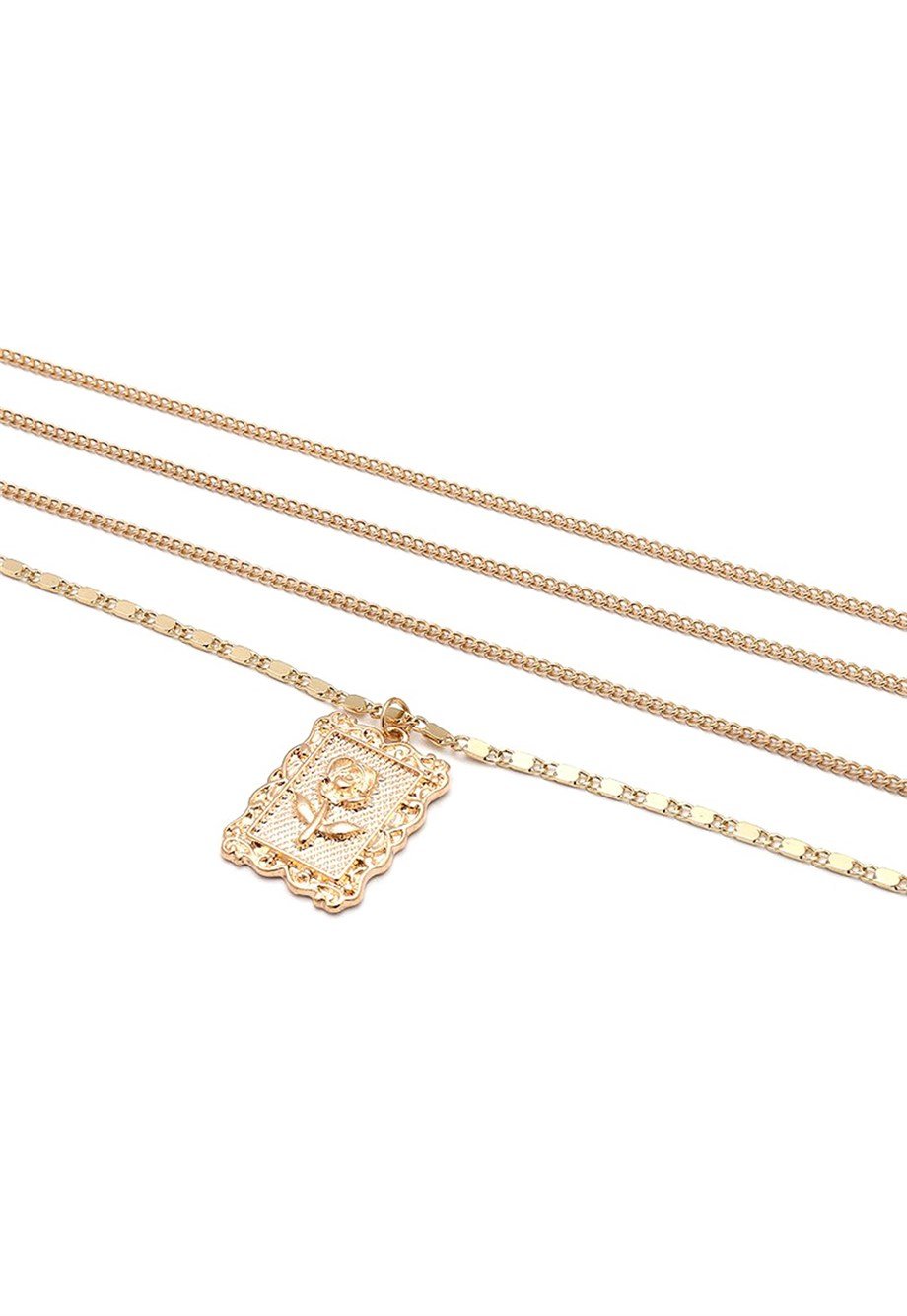 MULIER BULIA Gül İşlemeli Çok Katmanlı Gold Metal Kolye