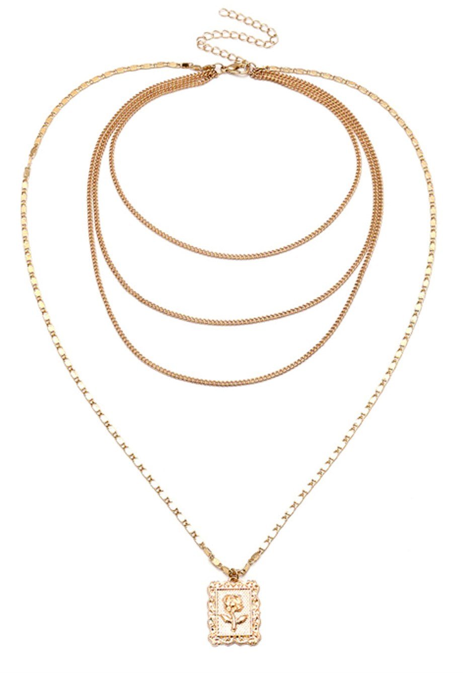 MULIER BULIA Gül İşlemeli Çok Katmanlı Gold Metal Kolye