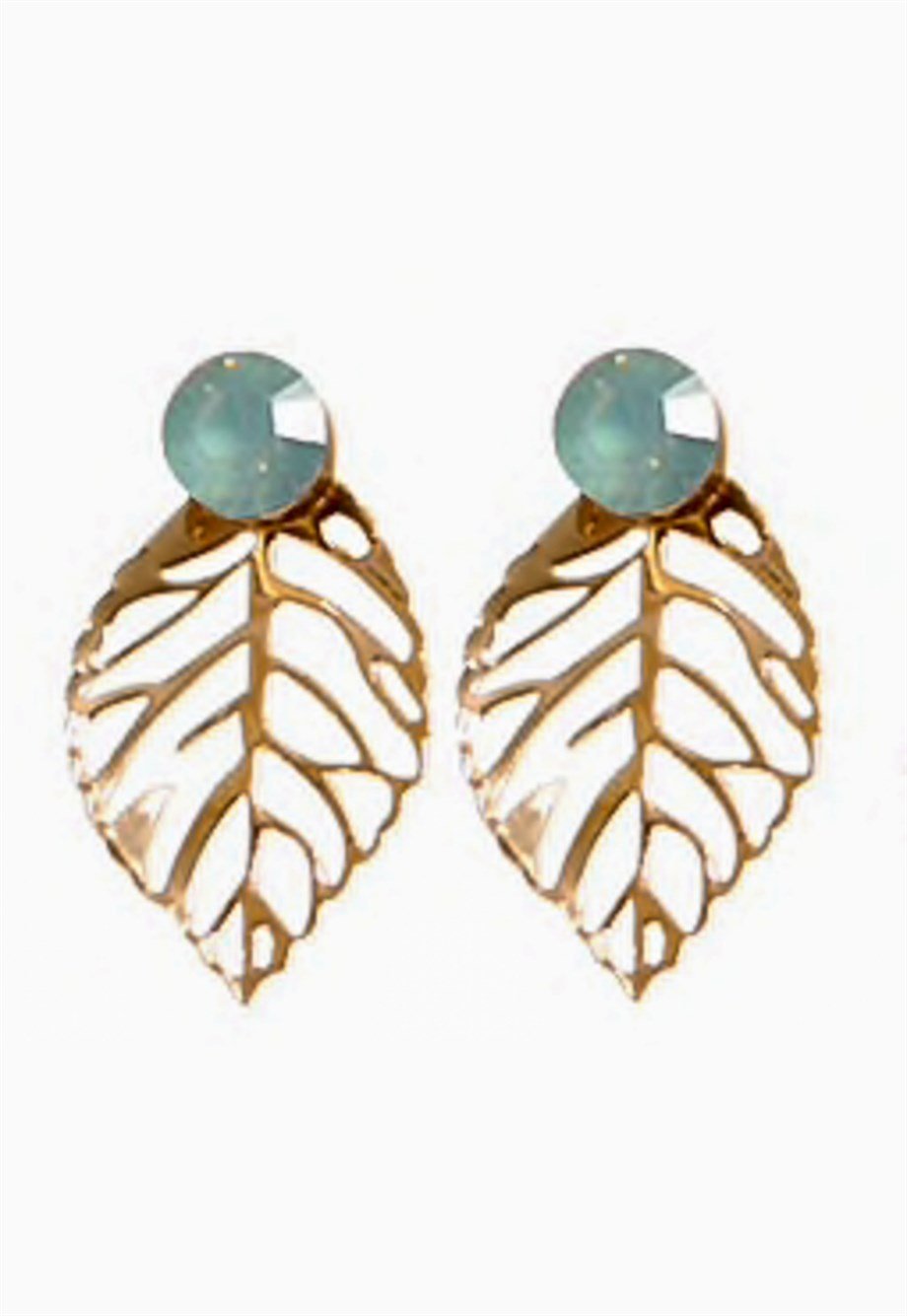 MULIER BULIA Mavi Taşlı Gold Yaprak Küpe