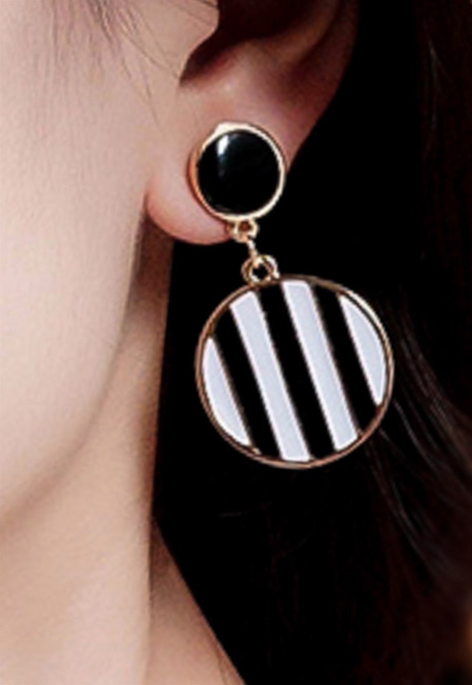 MULIER BULIA Siyah Beyaz Çizgili Gold Küpe